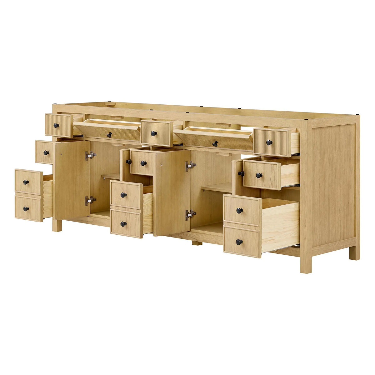 84" Rian Double Bathroom Vanity Scandinavian Oak Matte Black Trim by wyndham View 18