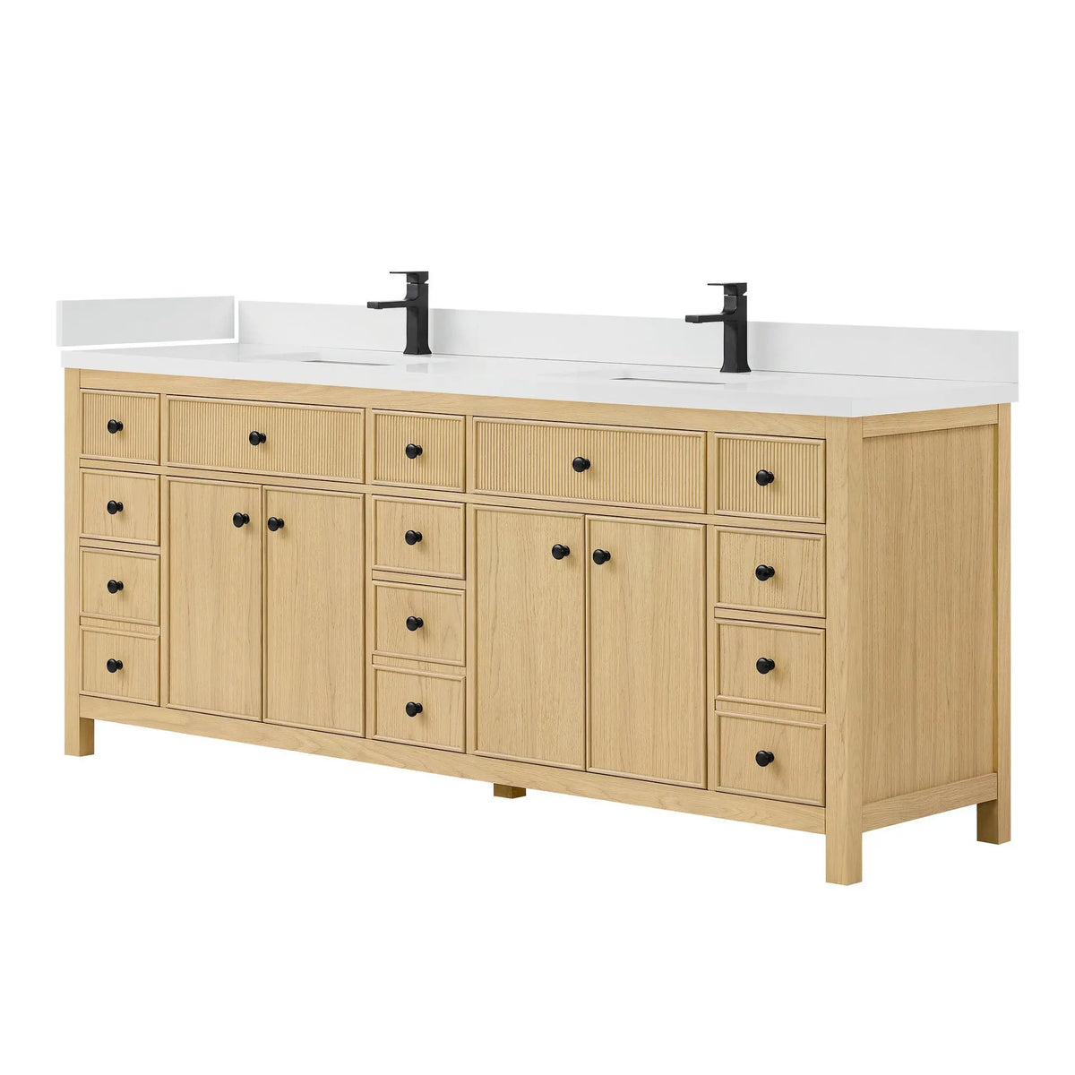 84" Rian Double Bathroom Vanity Scandinavian Oak Matte Black Trim by wyndham View 9