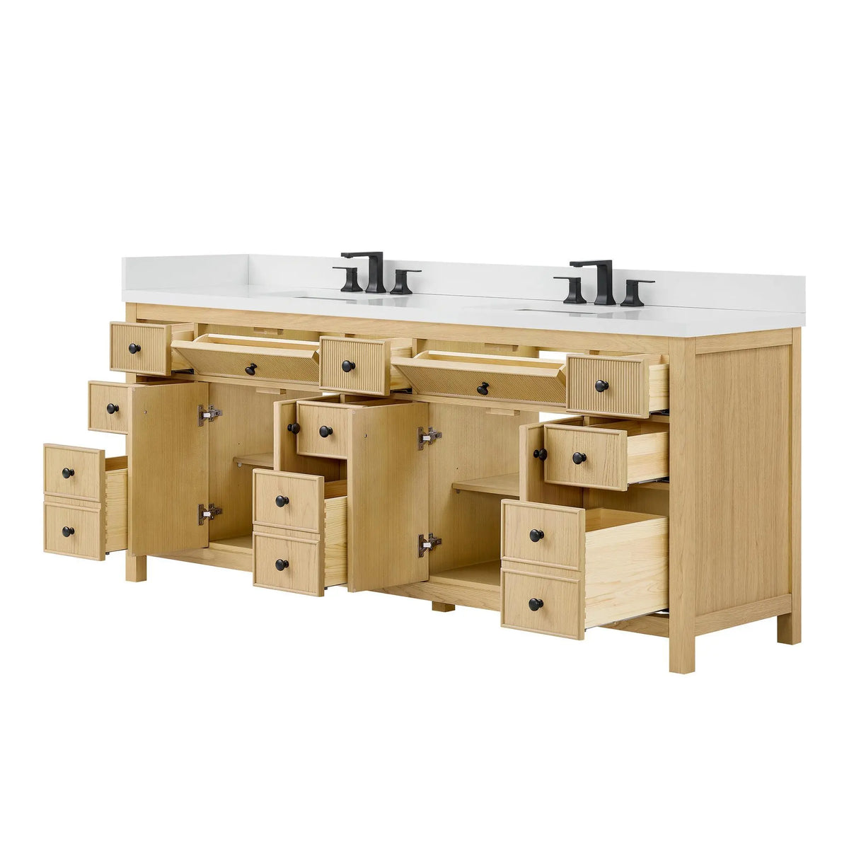 84" Rian Double Bathroom Vanity Scandinavian Oak Matte Black Trim by wyndham View 15