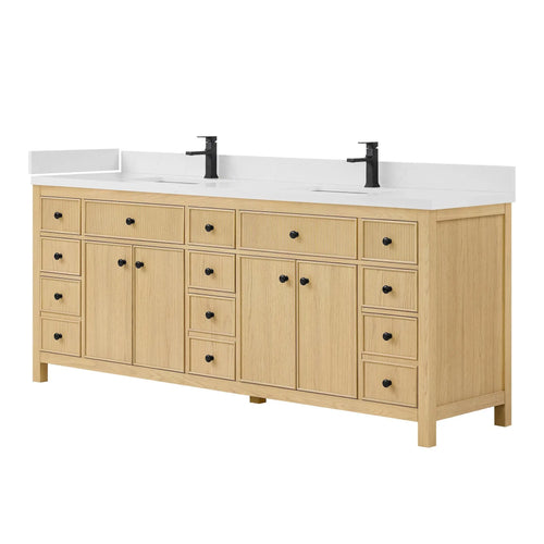 84" Rian Double Bathroom Vanity Scandinavian Oak Matte Black Trim by wyndham