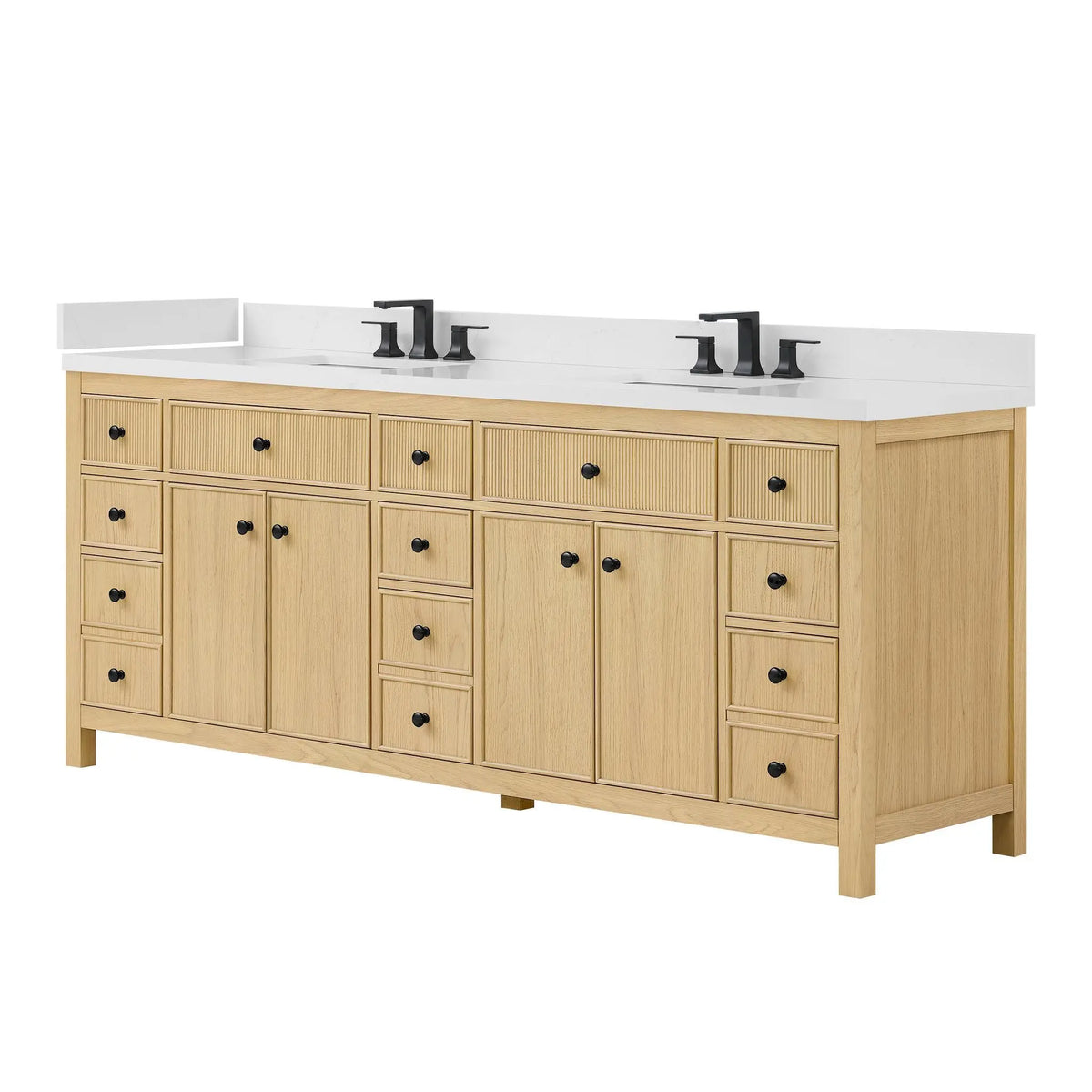 84" Rian Double Bathroom Vanity Scandinavian Oak Matte Black Trim by wyndham View 5