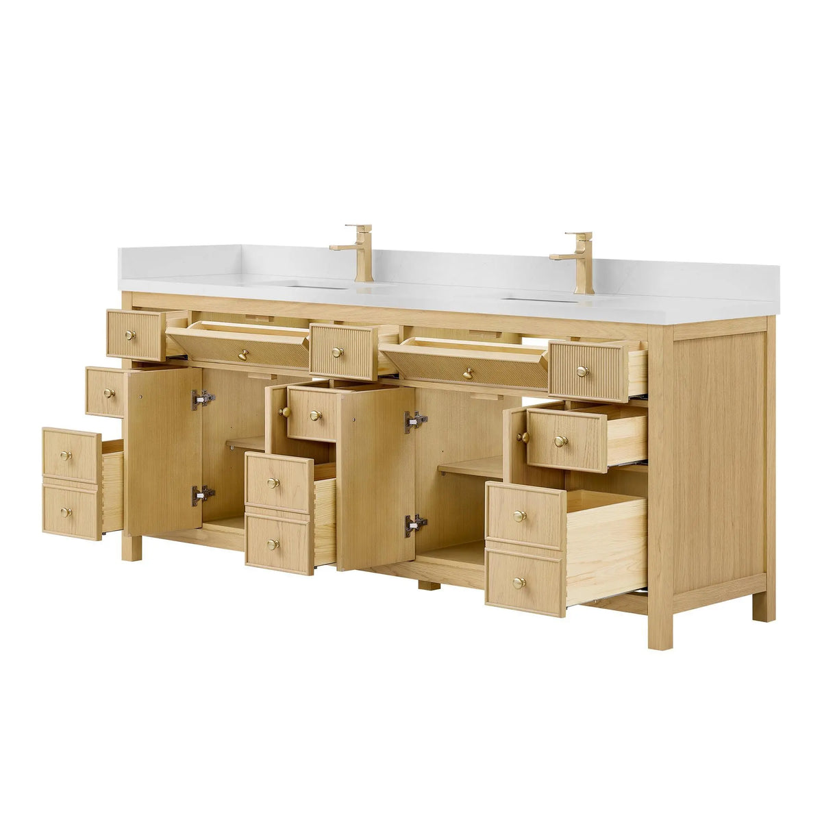 84" Rian Double Bathroom Vanity Scandinavian Oak Satin Bronze Trim by wyndham View 3