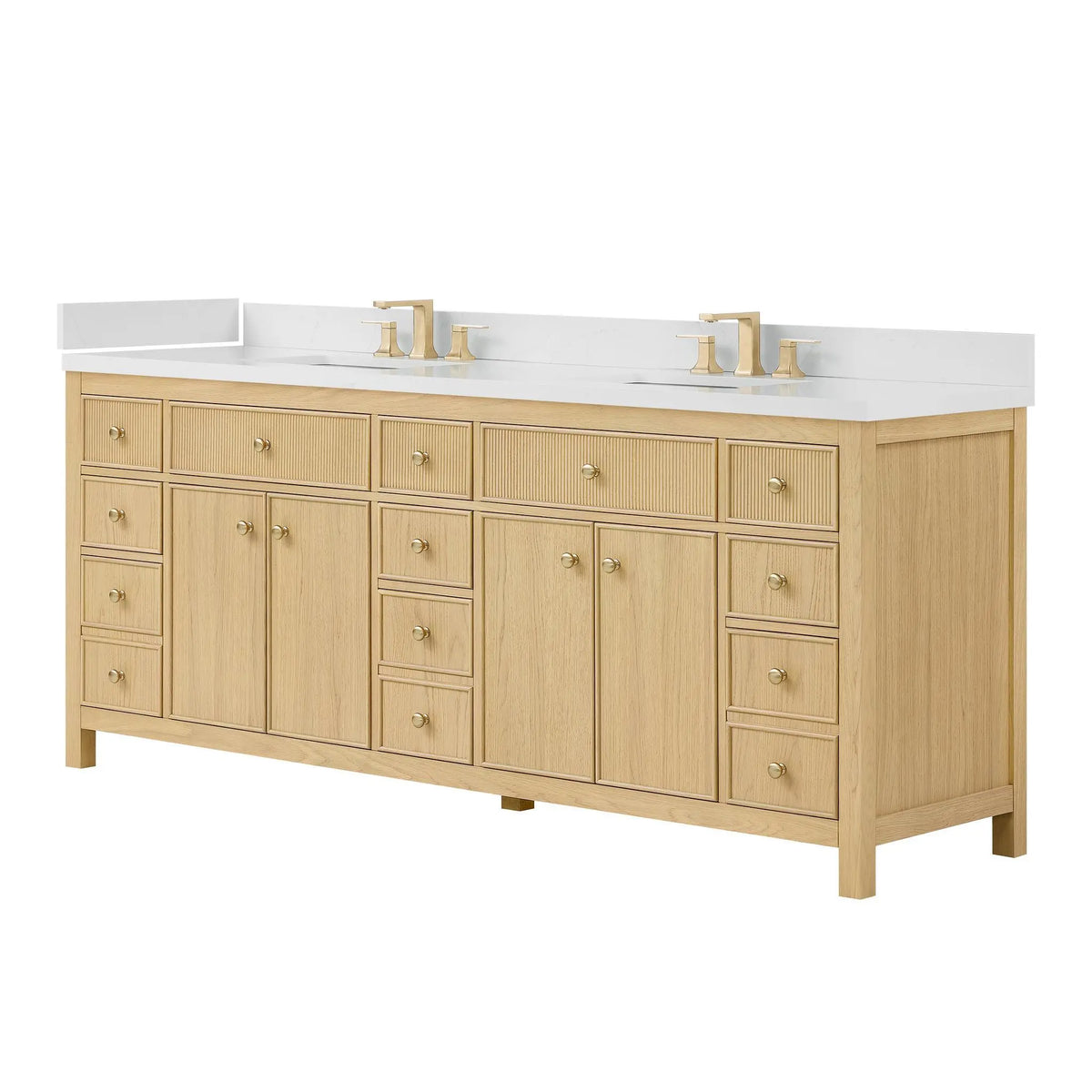 84" Rian Double Bathroom Vanity Scandinavian Oak Satin Bronze Trim by wyndham View 5
