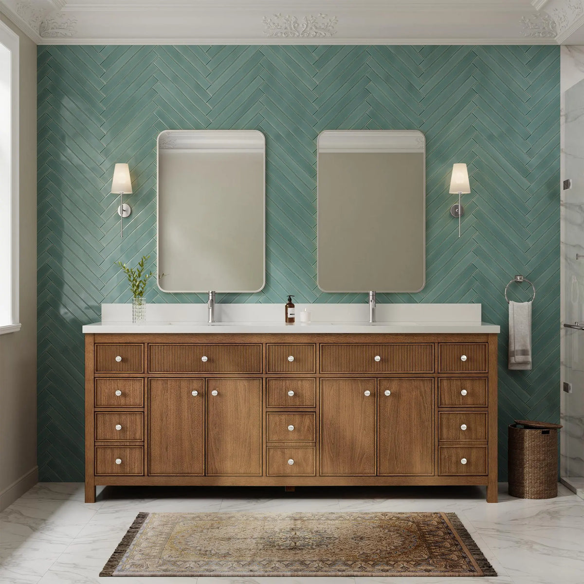 84" Rian Double Bathroom Vanity Toasted Walnut Brushed Nickel Trim by wyndham View 10