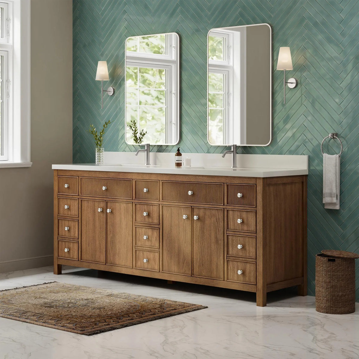 84" Rian Double Bathroom Vanity Toasted Walnut Brushed Nickel Trim by wyndham View 12