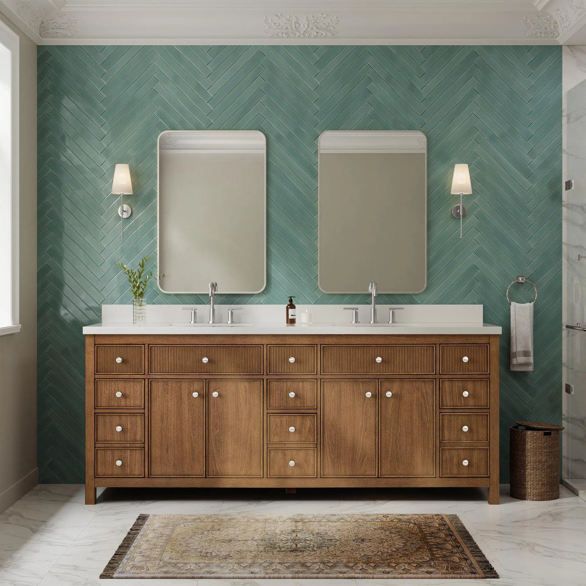 84" Rian Double Bathroom Vanity Toasted Walnut Brushed Nickel Trim by wyndham View 14