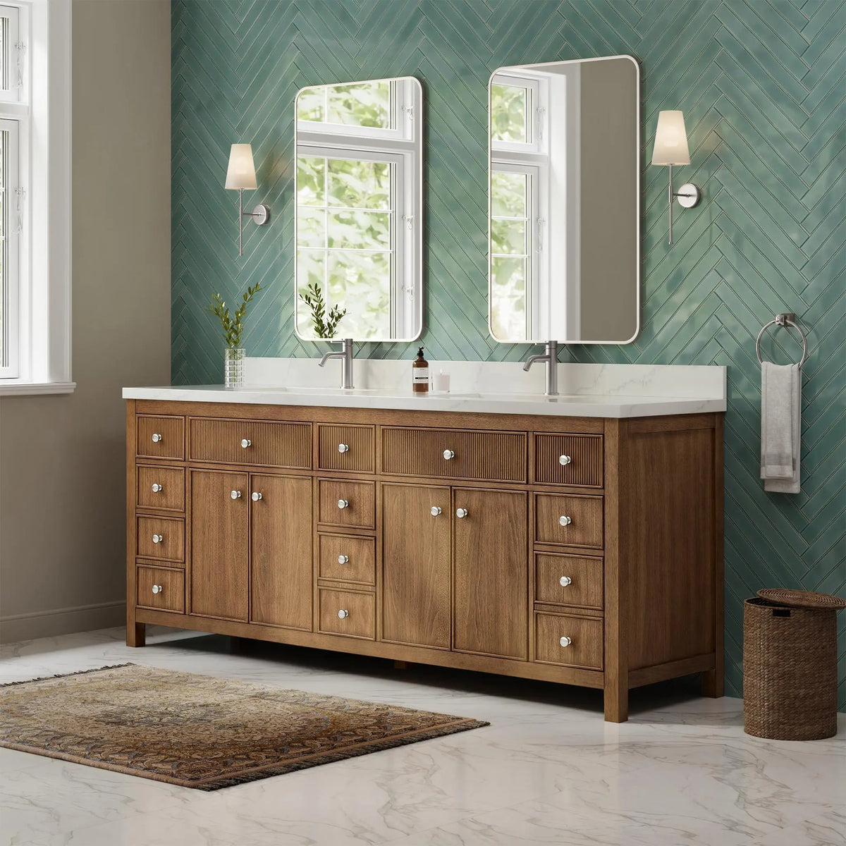 84" Rian Double Bathroom Vanity Toasted Walnut Brushed Nickel Trim by wyndham View 4