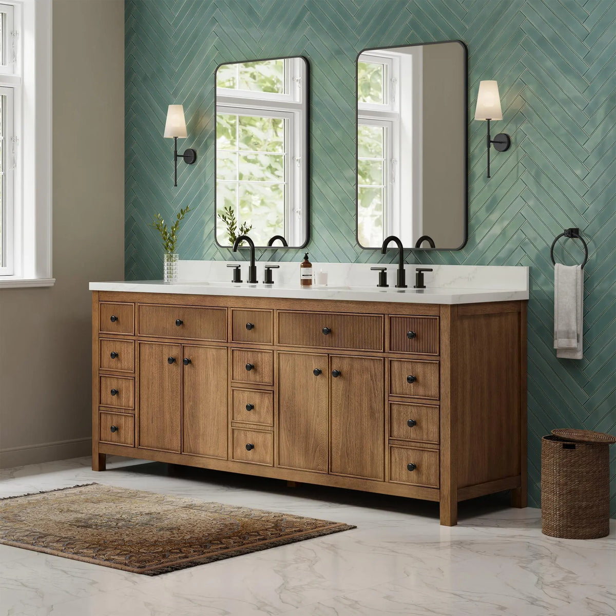 84" Rian Double Bathroom Vanity Toasted Walnut Matte Black Trim by wyndham View 8