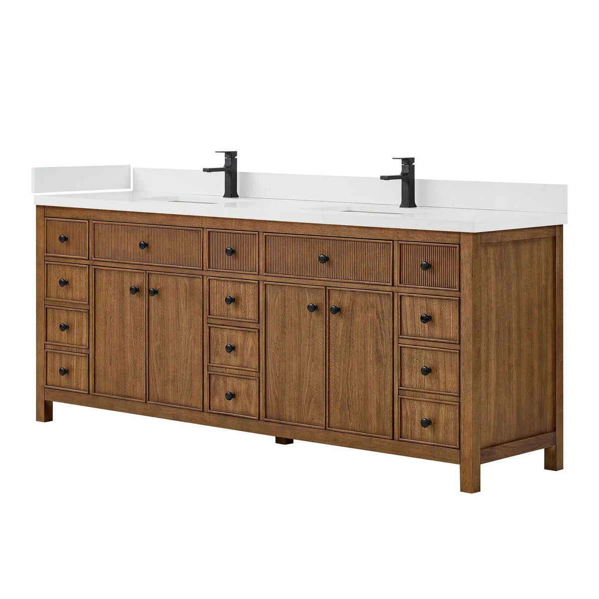 84" Rian Double Bathroom Vanity Toasted Walnut Matte Black Trim by wyndham View 9