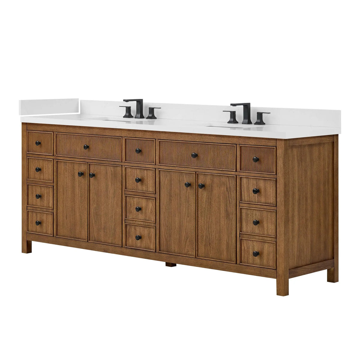 84" Rian Double Bathroom Vanity Toasted Walnut Matte Black Trim by wyndham View 5