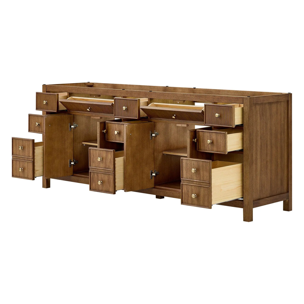 84" Rian Double Bathroom Vanity Toasted Walnut Satin Bronze Trim by wyndham View 18