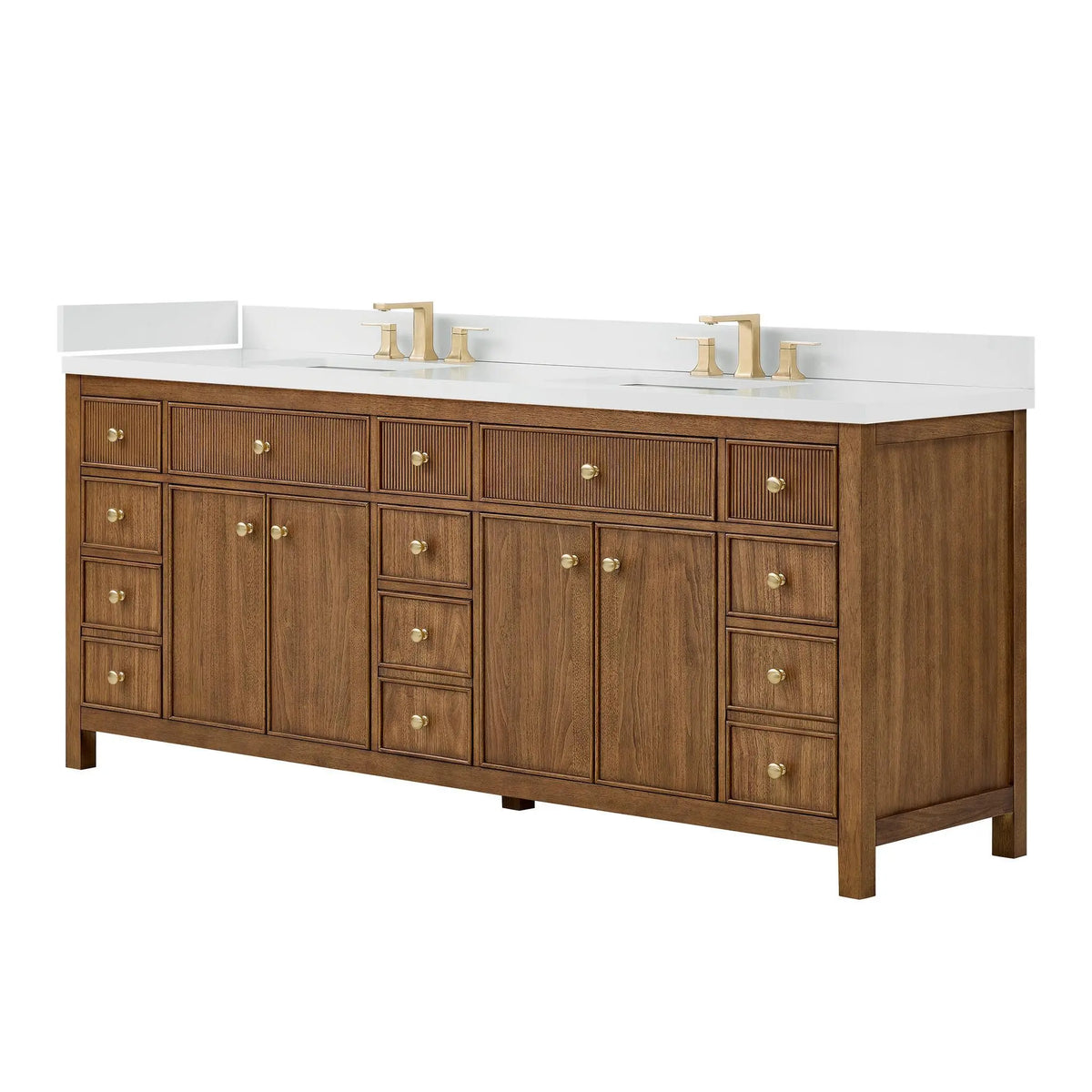84" Rian Double Bathroom Vanity Toasted Walnut Satin Bronze Trim by wyndham View 13