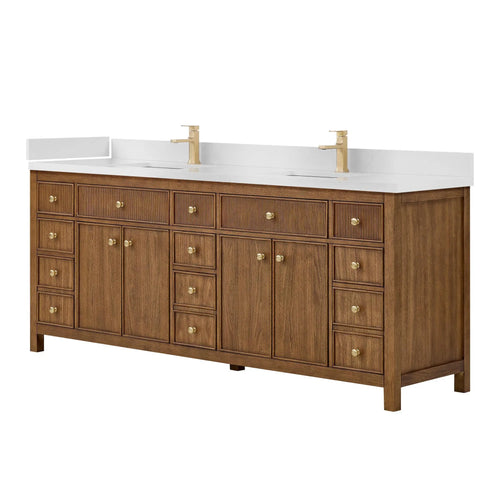 84" Rian Double Bathroom Vanity Toasted Walnut Satin Bronze Trim by wyndham