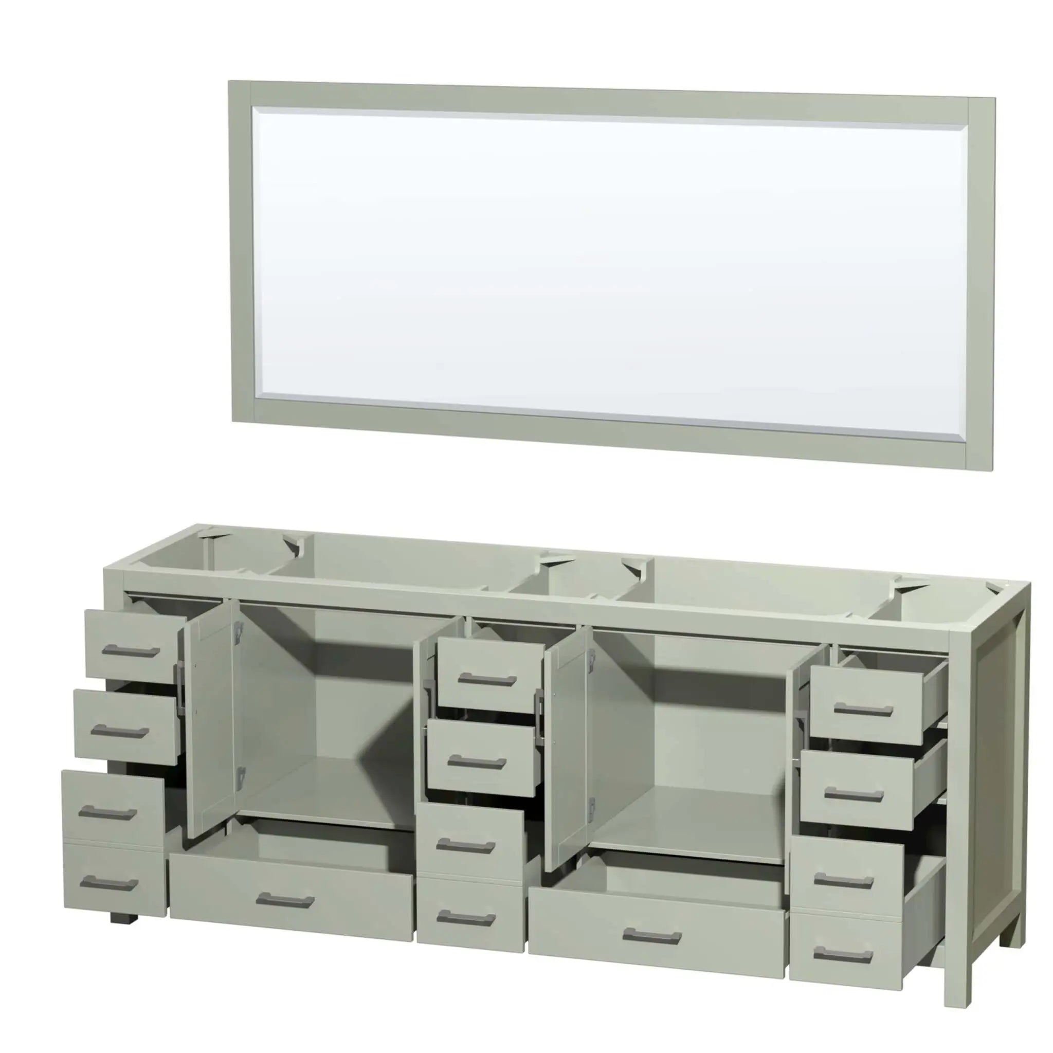 84" Sheffield 84 inch Double Bathroom Vanity in Light Green with Brushed Nickel Trim & 70" Mirror by Wyndham