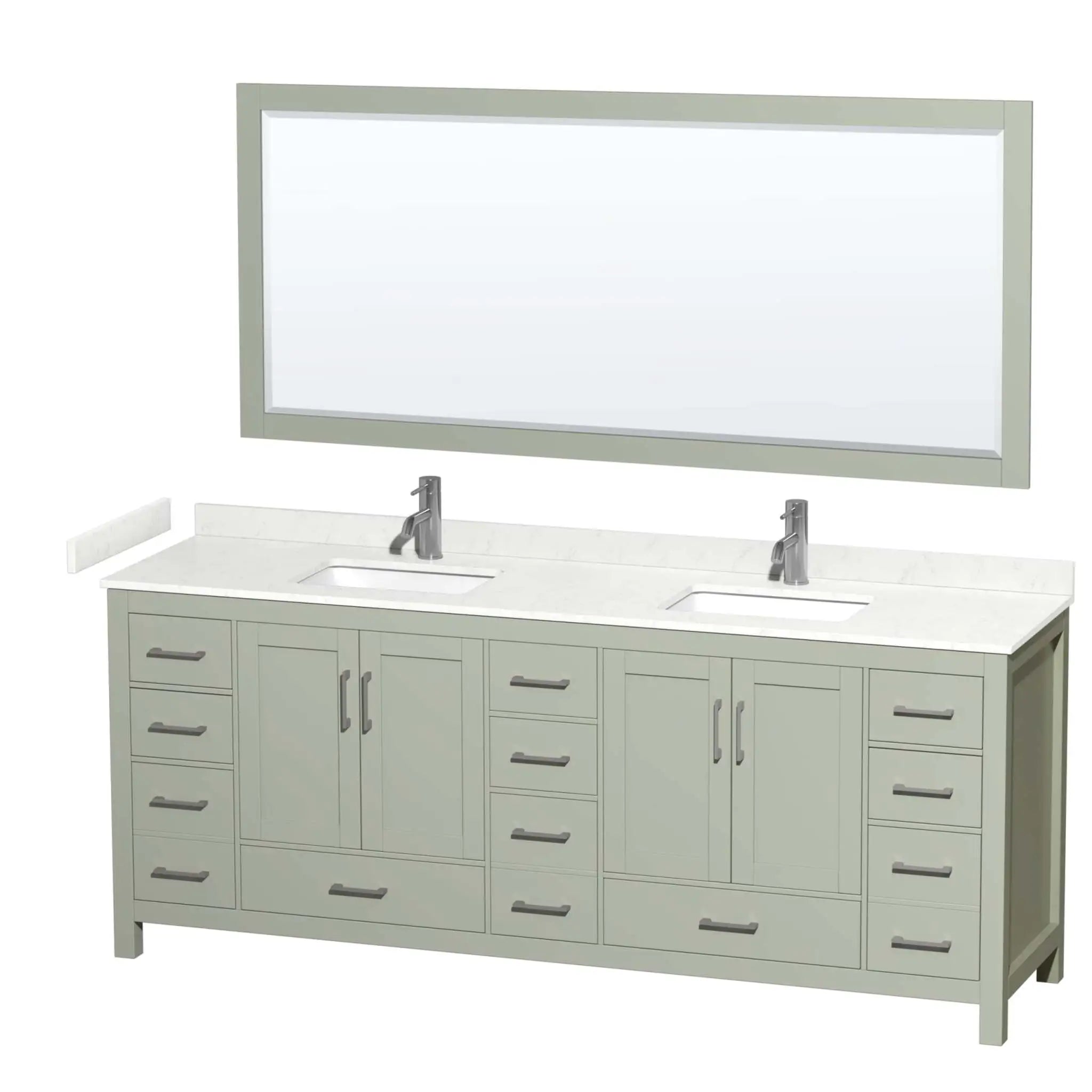 84" Sheffield 84 inch Double Bathroom Vanity in Light Green with Brushed Nickel Trim & 70" Mirror by Wyndham