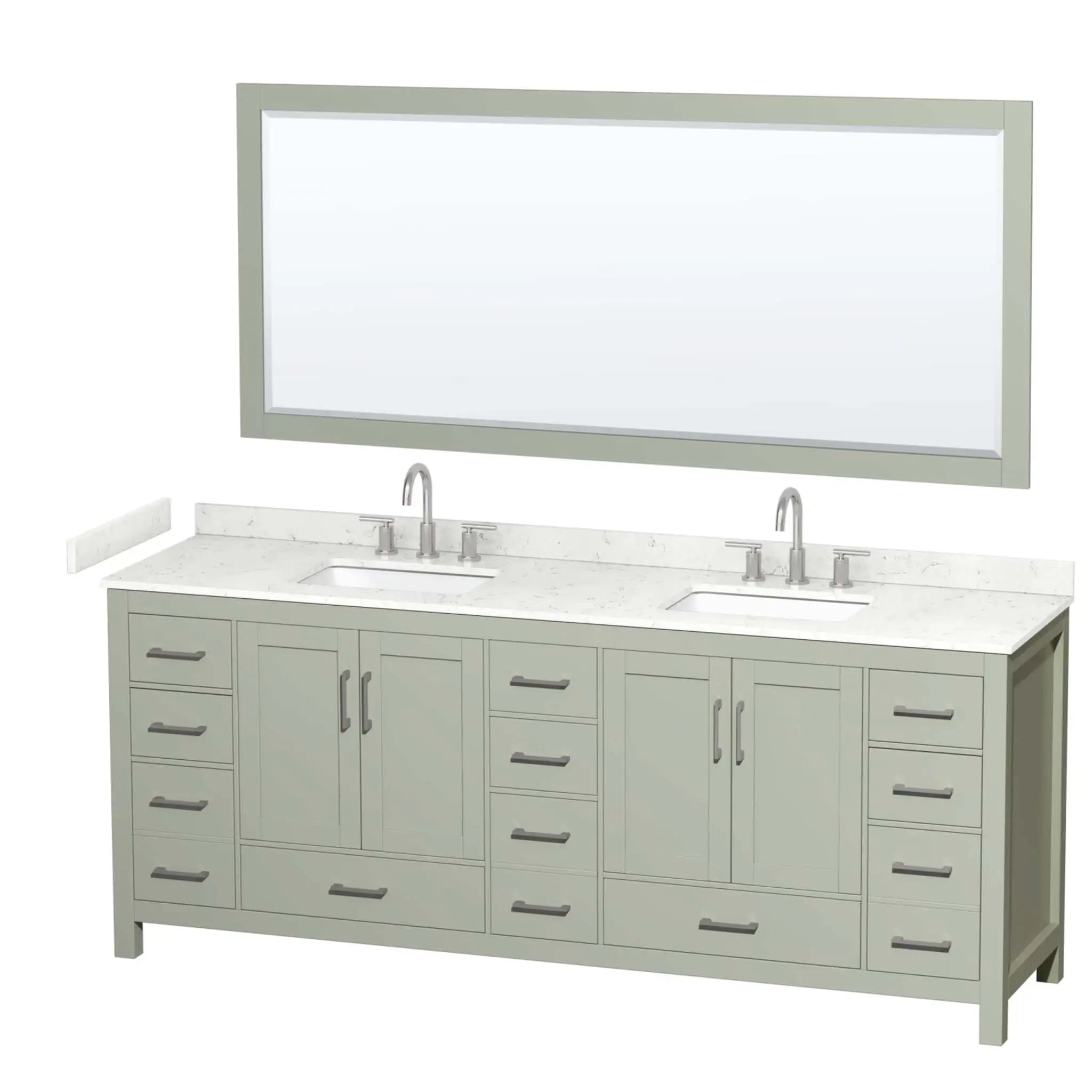 84" Sheffield 84 inch Double Bathroom Vanity in Light Green with Brushed Nickel Trim & 70" Mirror by Wyndham