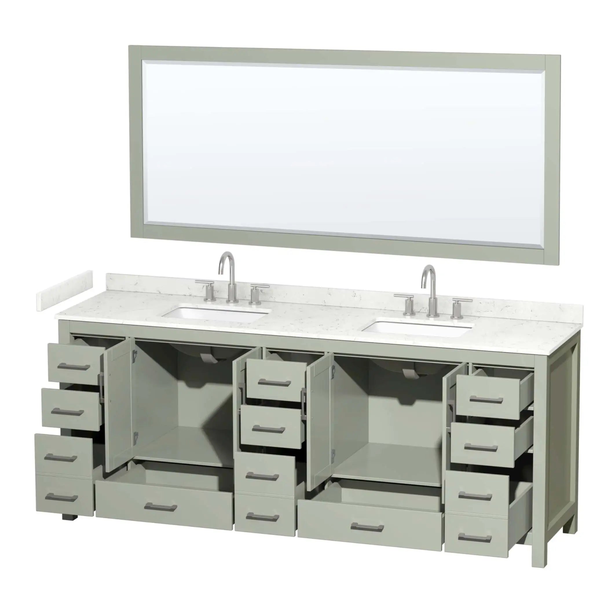 84" Sheffield 84 inch Double Bathroom Vanity in Light Green with Brushed Nickel Trim & 70" Mirror by Wyndham