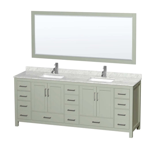 84" Sheffield 84 inch Double Bathroom Vanity in Light Green with Brushed Nickel Trim & 70" Mirror by Wyndham