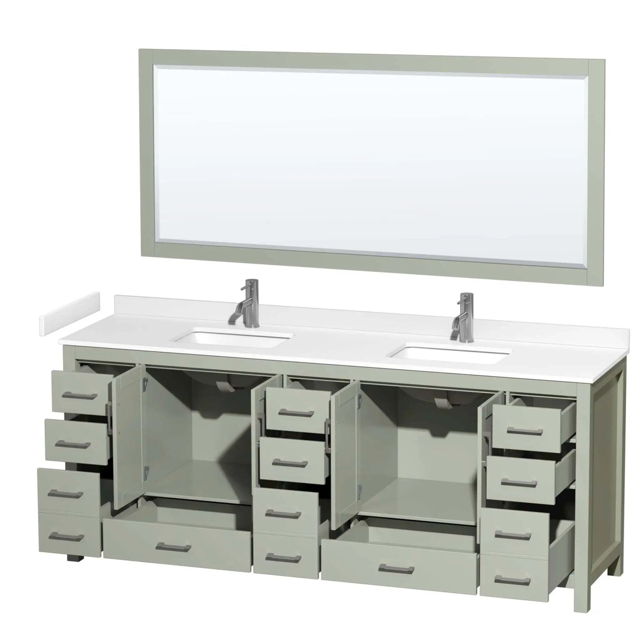 84" Sheffield 84 inch Double Bathroom Vanity in Light Green with Brushed Nickel Trim & 70" Mirror by Wyndham