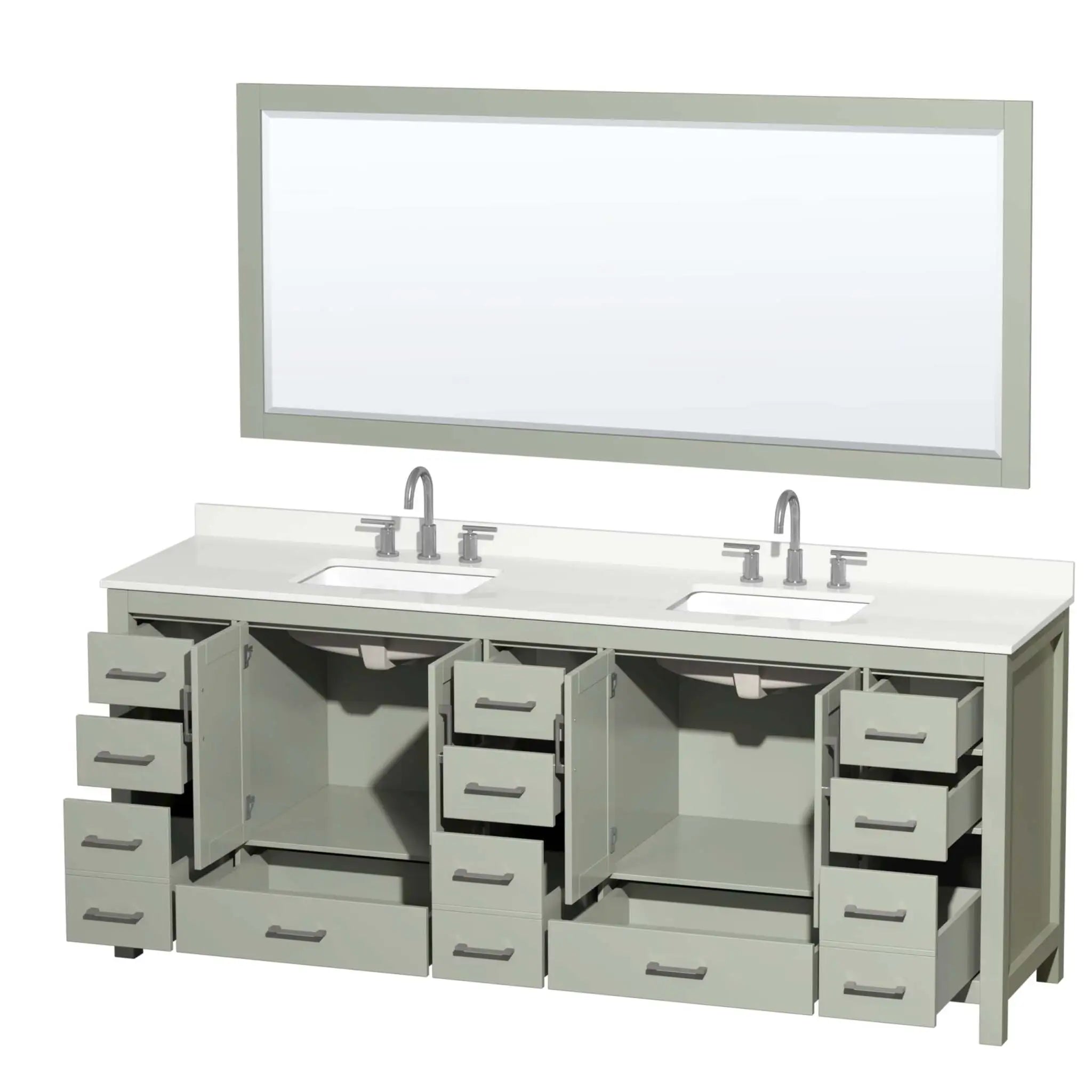 84" Sheffield 84 inch Double Bathroom Vanity in Light Green with Brushed Nickel Trim & 70" Mirror by Wyndham