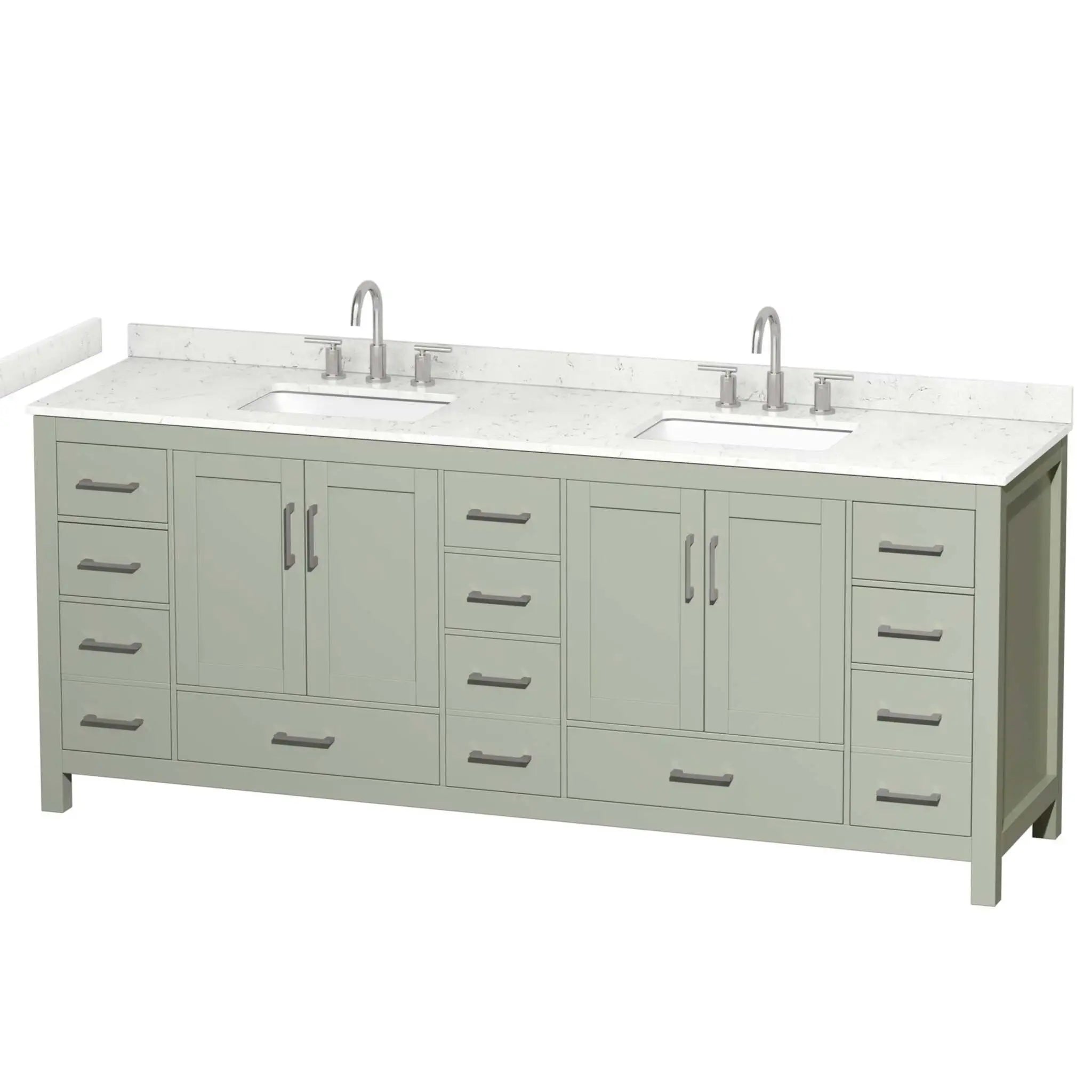 84" Sheffield 84 inch Double Bathroom Vanity in Light Green with Brushed Nickel Trim by Wyndham