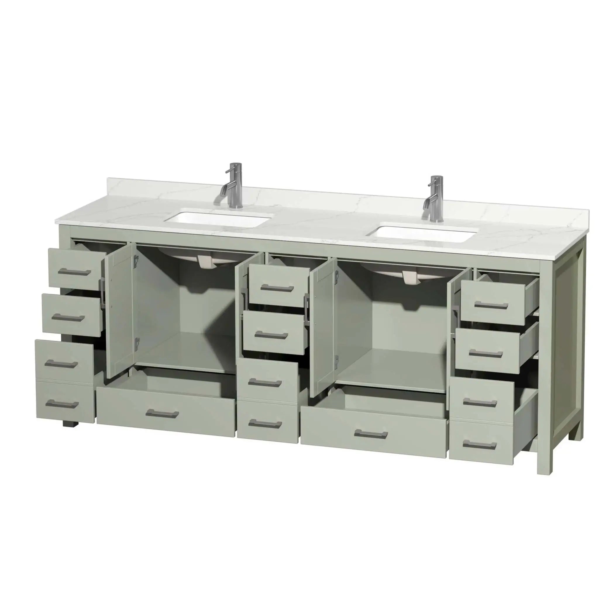 84" Sheffield 84 inch Double Bathroom Vanity in Light Green with Brushed Nickel Trim by Wyndham