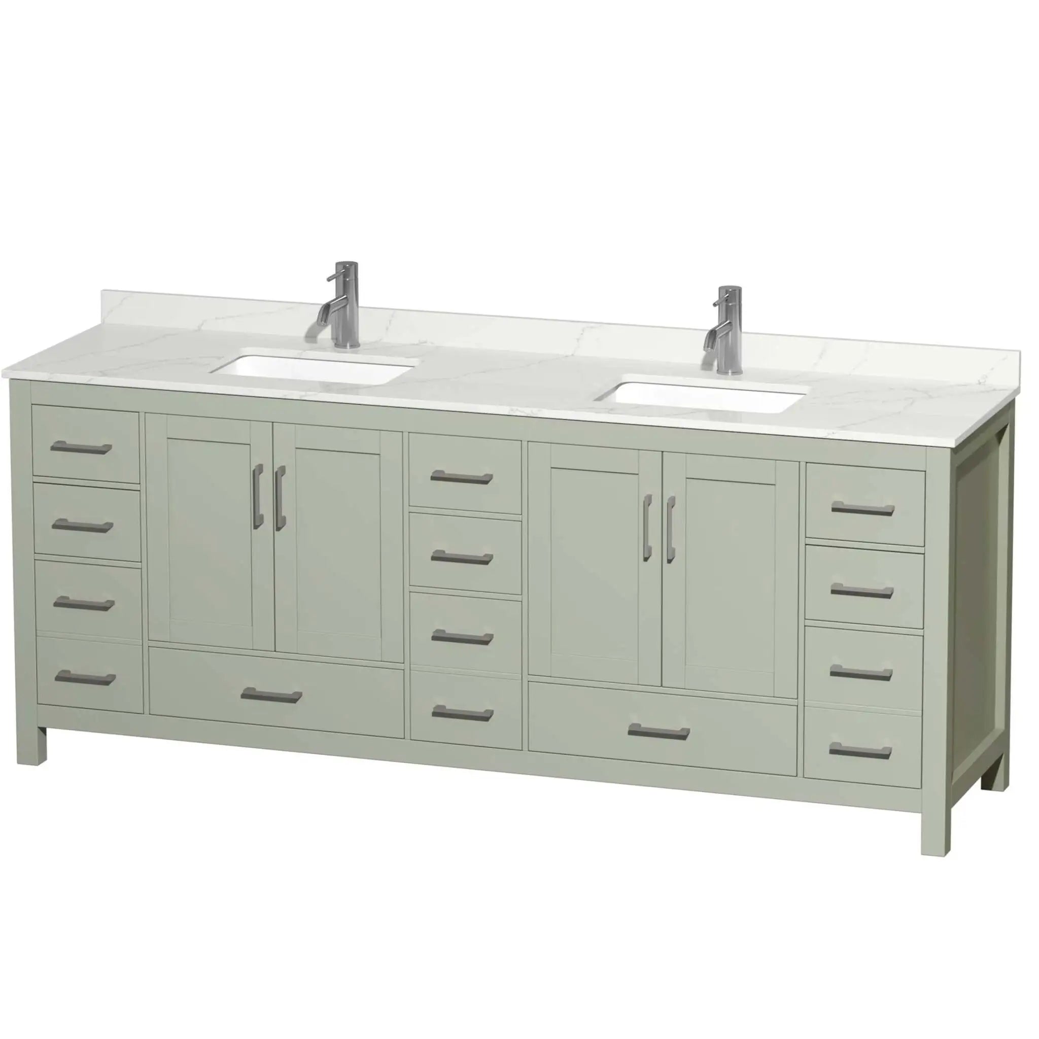 84" Sheffield 84 inch Double Bathroom Vanity in Light Green with Brushed Nickel Trim by Wyndham