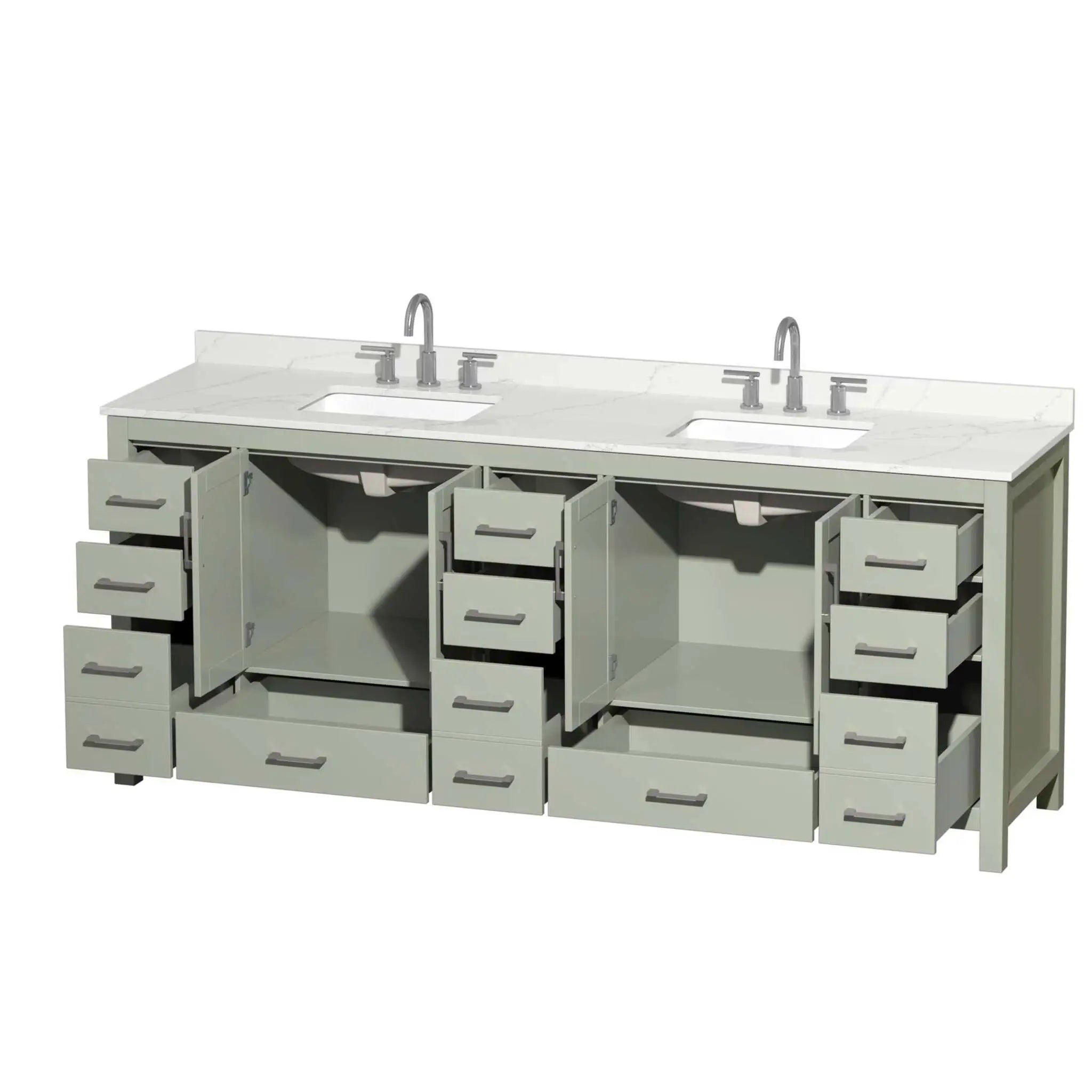 84" Sheffield 84 inch Double Bathroom Vanity in Light Green with Brushed Nickel Trim by Wyndham