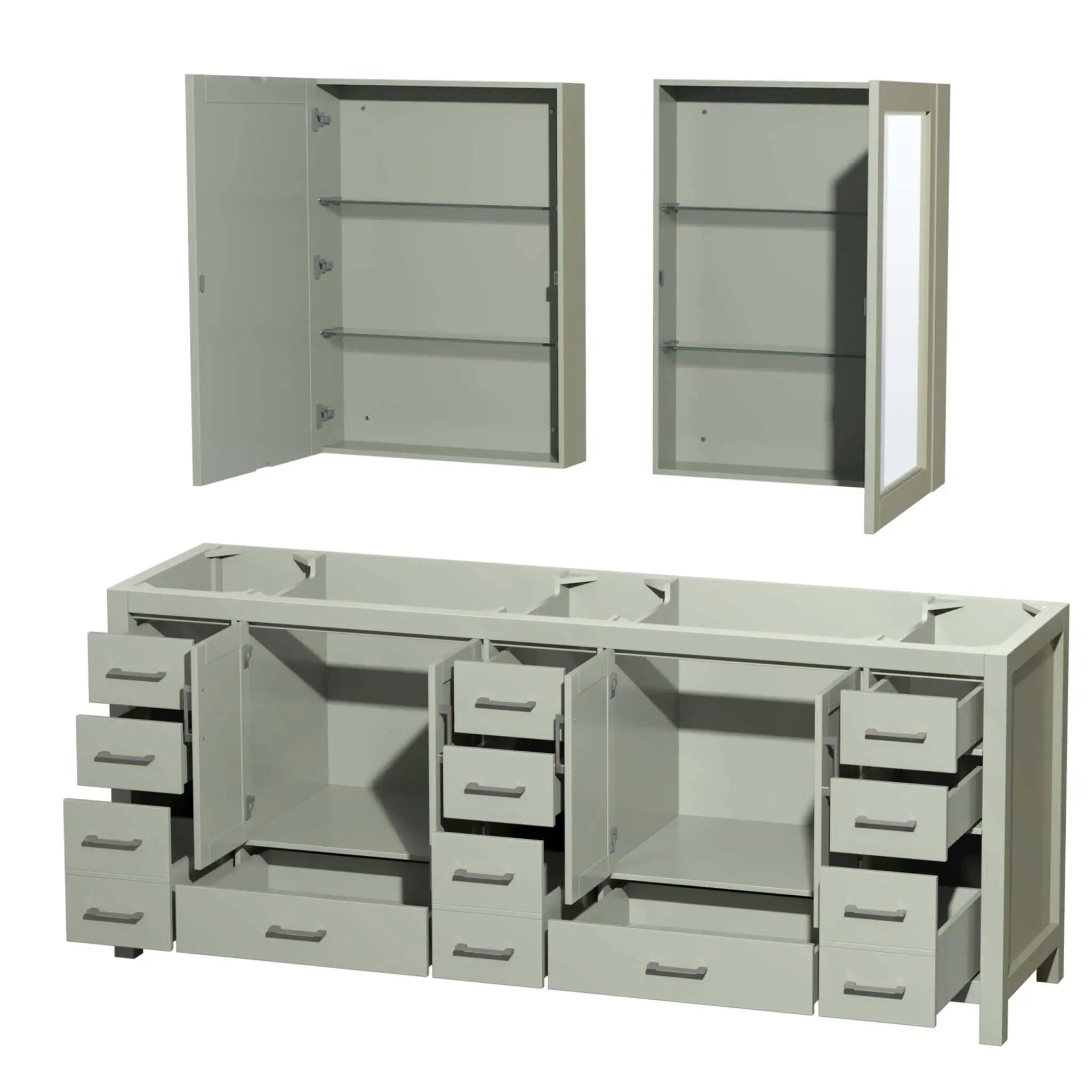 84" Sheffield 84 inch Double Bathroom Vanity in Light Green with Brushed Nickel Trim & Medicine Cabinet by Wyndham