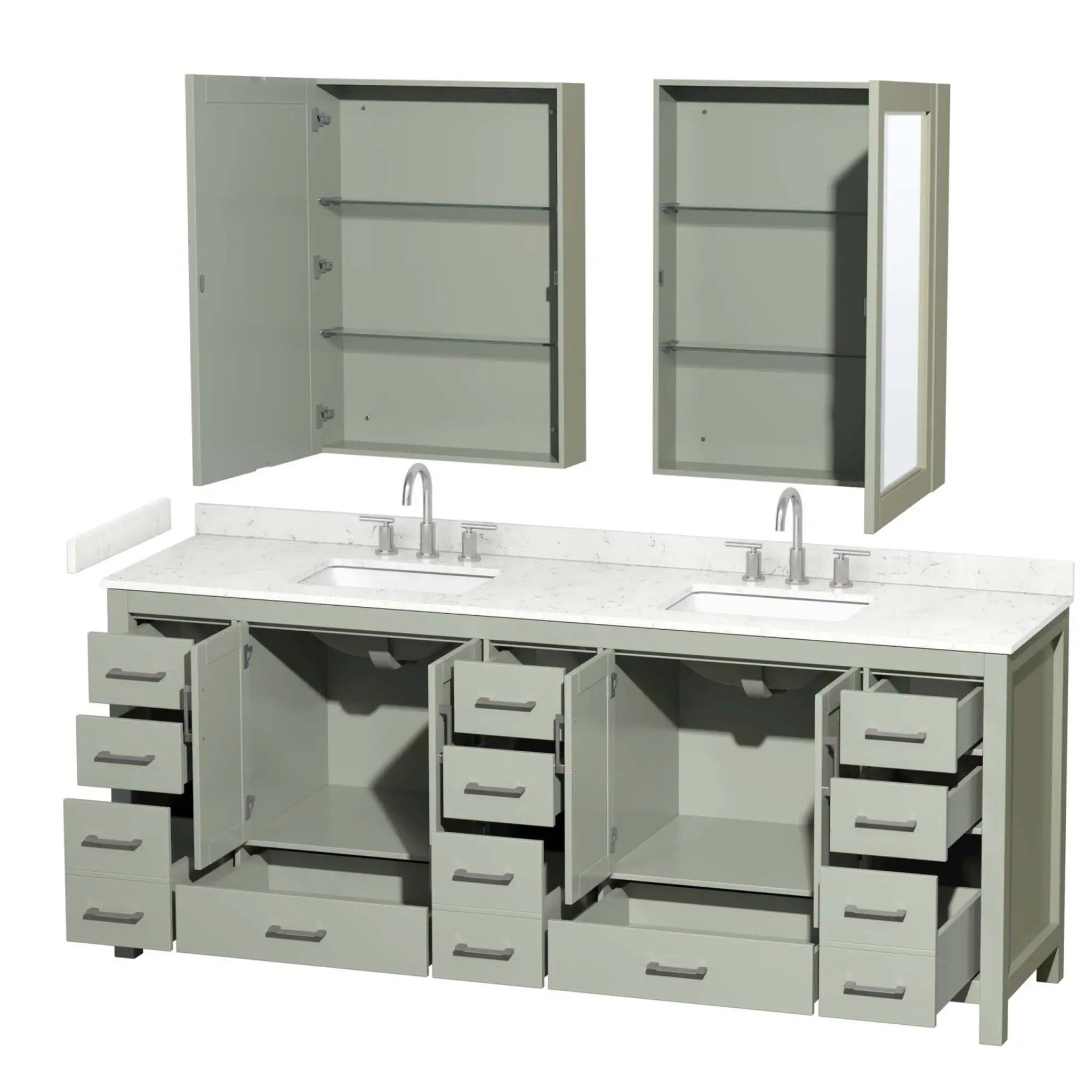 84" Sheffield 84 inch Double Bathroom Vanity in Light Green with Brushed Nickel Trim & Medicine Cabinet by Wyndham