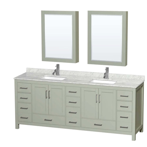 84" Sheffield 84 inch Double Bathroom Vanity in Light Green with Brushed Nickel Trim & Medicine Cabinet by Wyndham