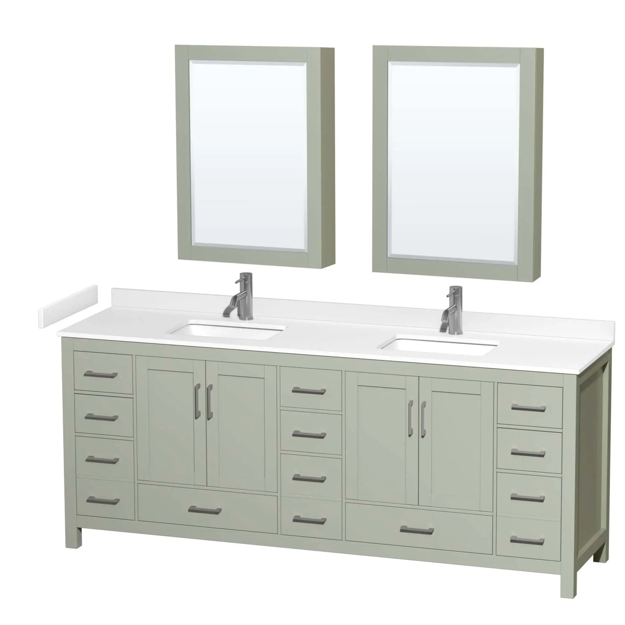 84" Sheffield 84 inch Double Bathroom Vanity in Light Green with Brushed Nickel Trim & Medicine Cabinet by Wyndham