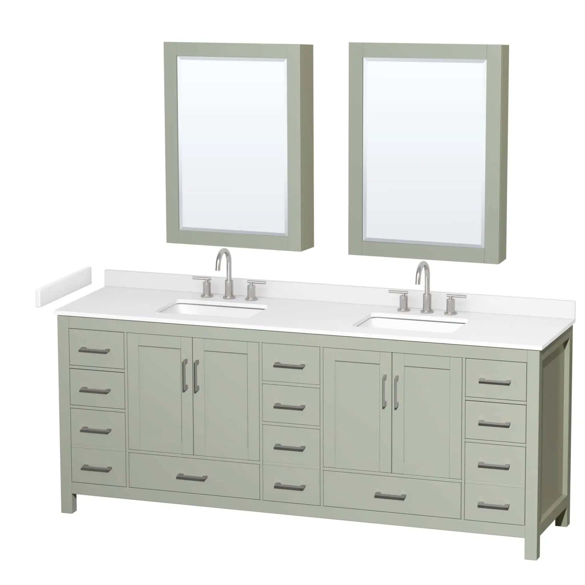 84" Sheffield 84 inch Double Bathroom Vanity in Light Green with Brushed Nickel Trim & Medicine Cabinet by Wyndham