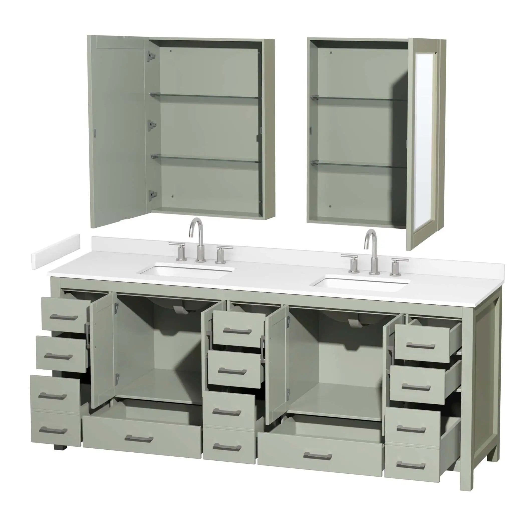 84" Sheffield 84 inch Double Bathroom Vanity in Light Green with Brushed Nickel Trim & Medicine Cabinet by Wyndham