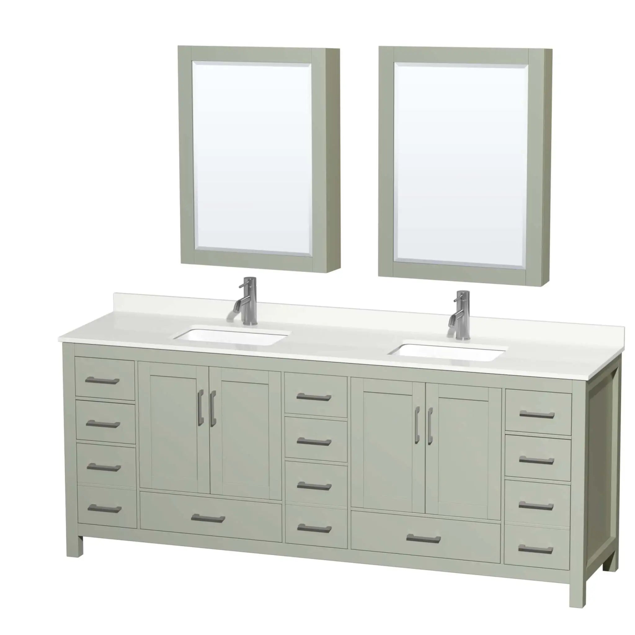 84" Sheffield 84 inch Double Bathroom Vanity in Light Green with Brushed Nickel Trim & Medicine Cabinet by Wyndham
