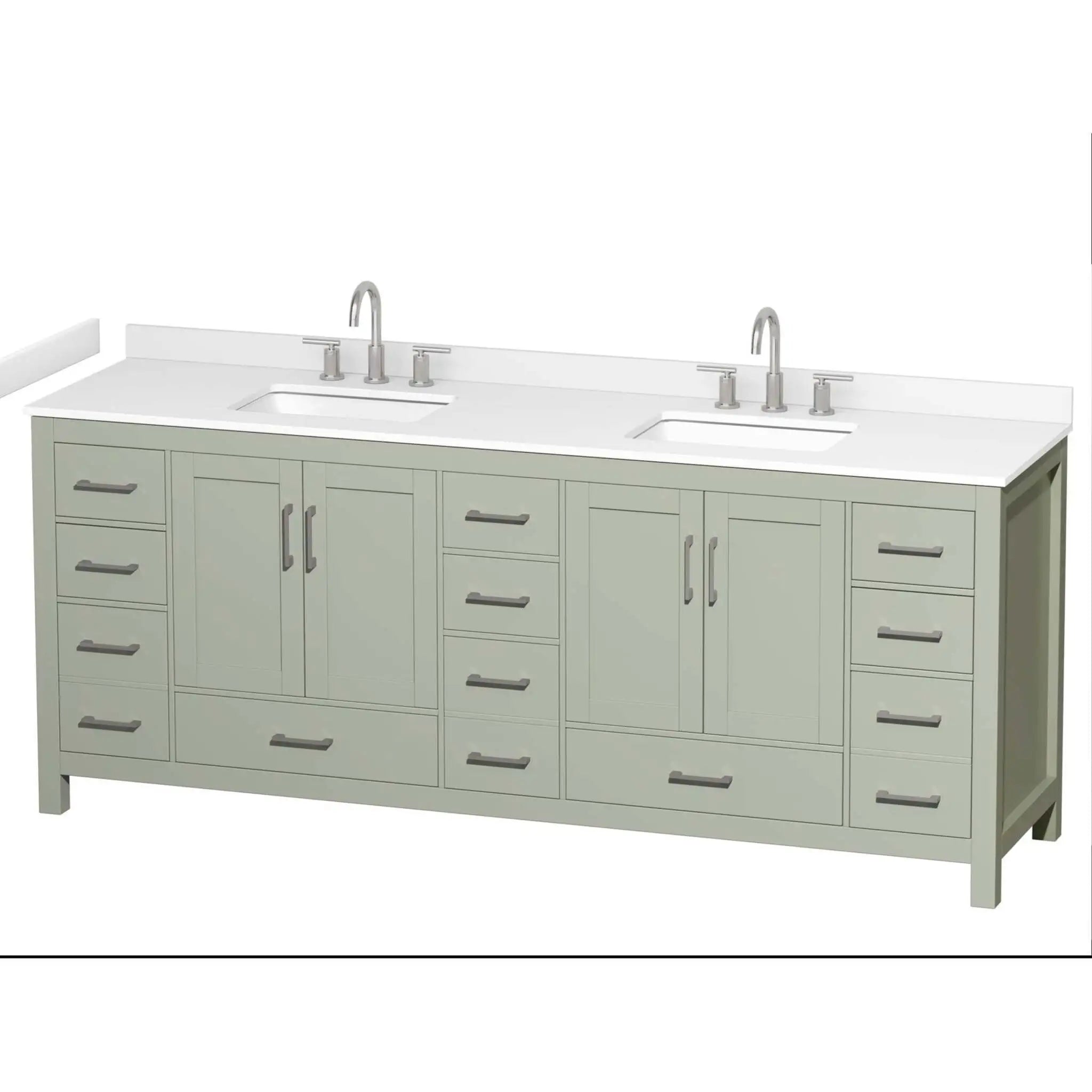 84" Sheffield 84 inch Double Bathroom Vanity in Light Green with Brushed Nickel Trim by Wyndham
