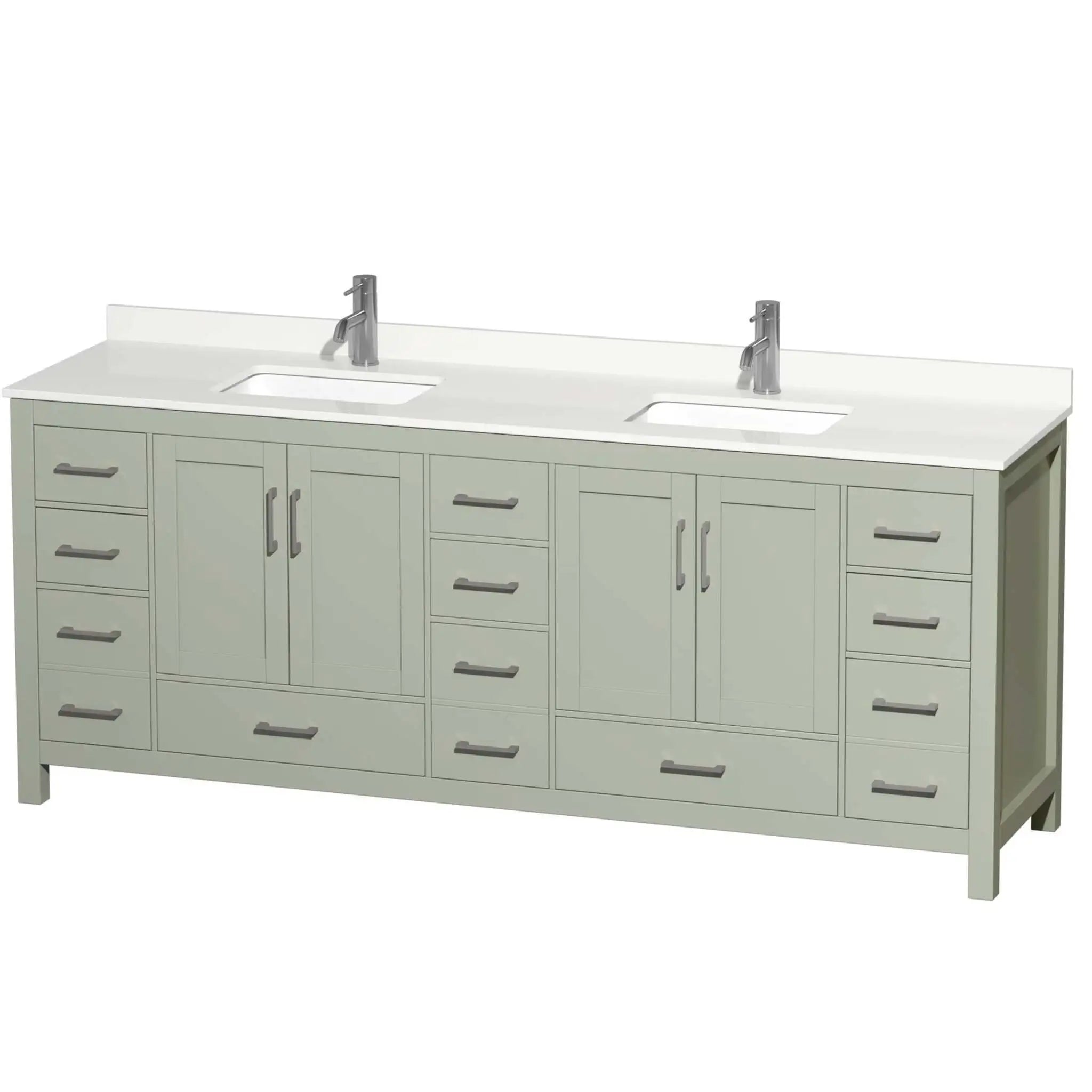 84" Sheffield 84 inch Double Bathroom Vanity in Light Green with Brushed Nickel Trim by Wyndham