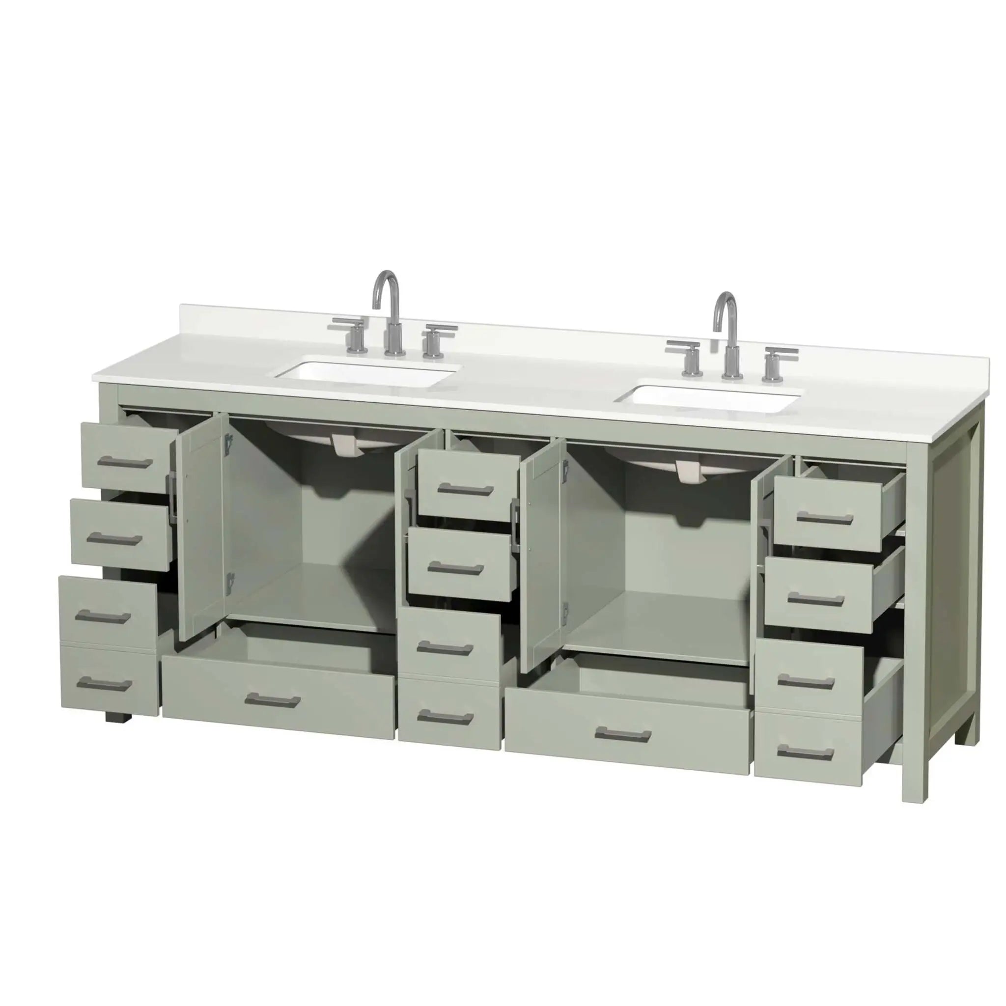 84" Sheffield 84 inch Double Bathroom Vanity in Light Green with Brushed Nickel Trim by Wyndham