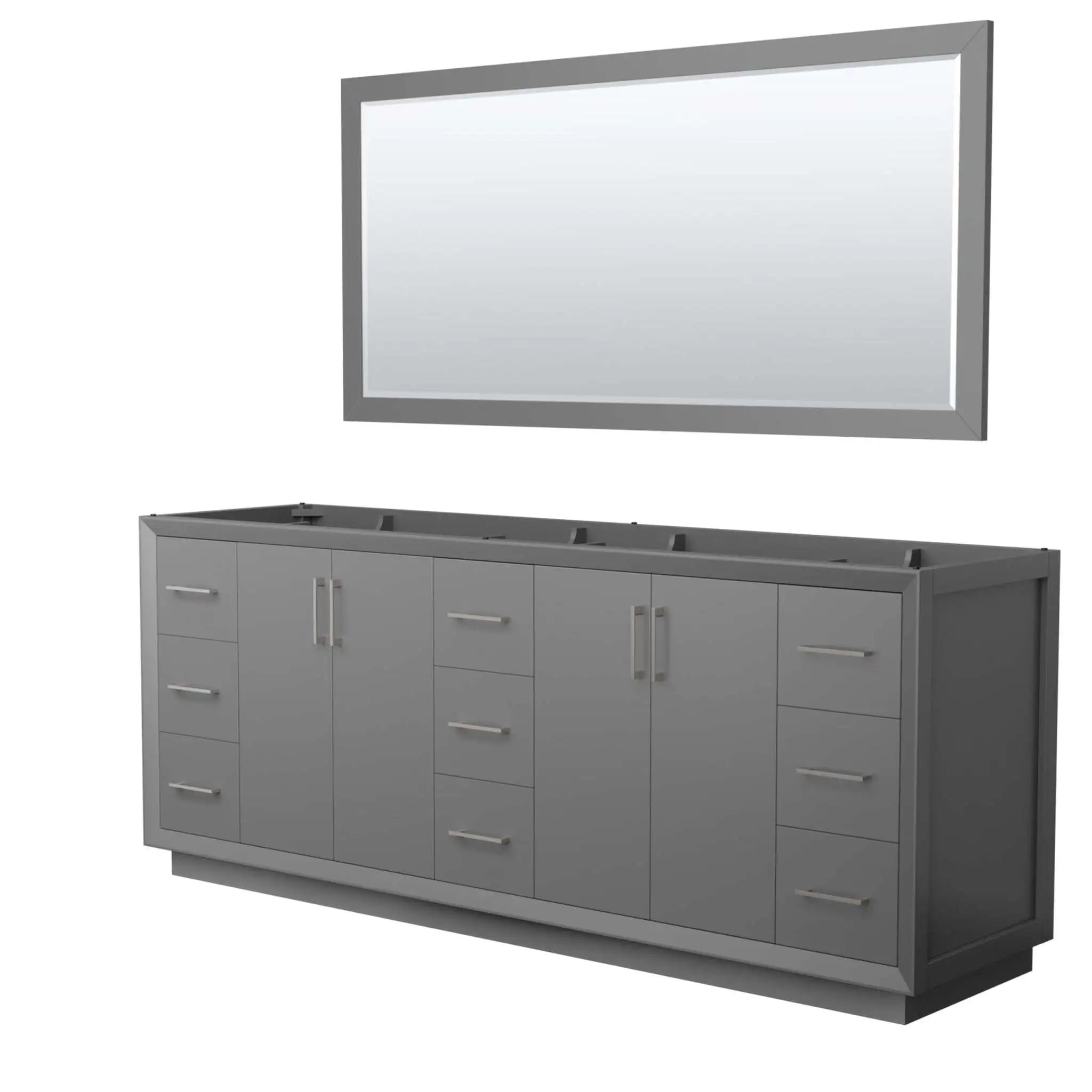 84" Strada Double Bathroom Vanity in Dark Gray with Brushed Nickel Trim & 70" Mirror by Wyndham