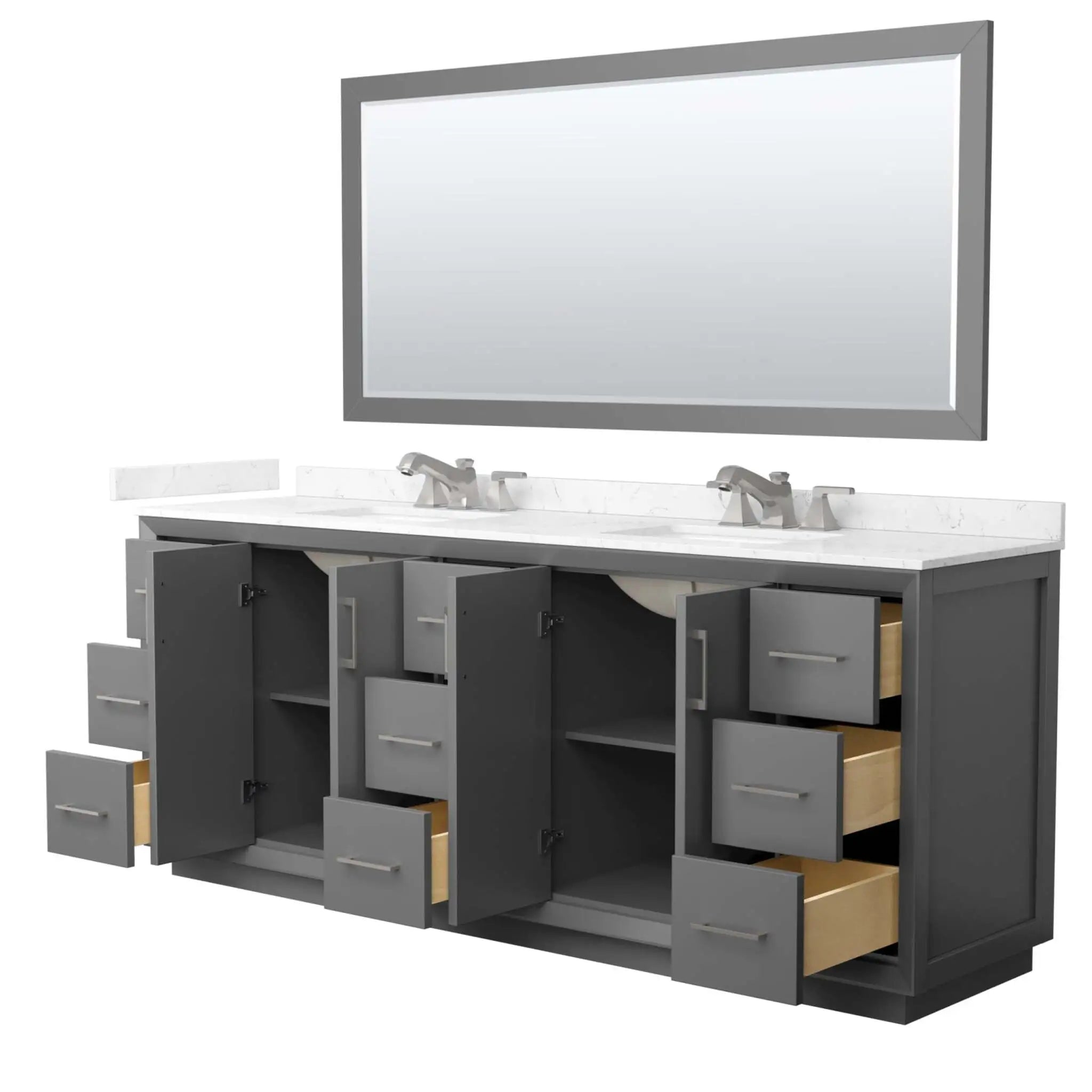 84" Strada Double Bathroom Vanity in Dark Gray with Brushed Nickel Trim & 70" Mirror by Wyndham