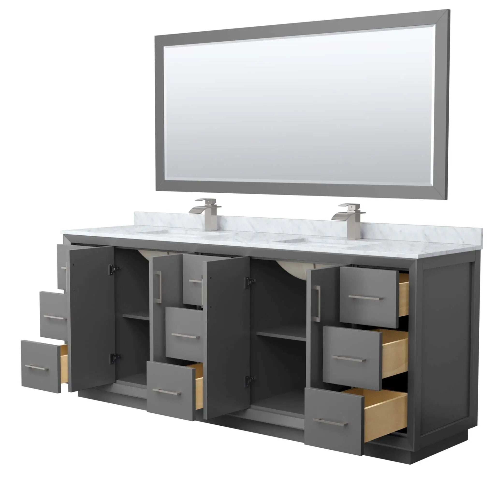 84" Strada Double Bathroom Vanity in Dark Gray with Brushed Nickel Trim & 70" Mirror by Wyndham