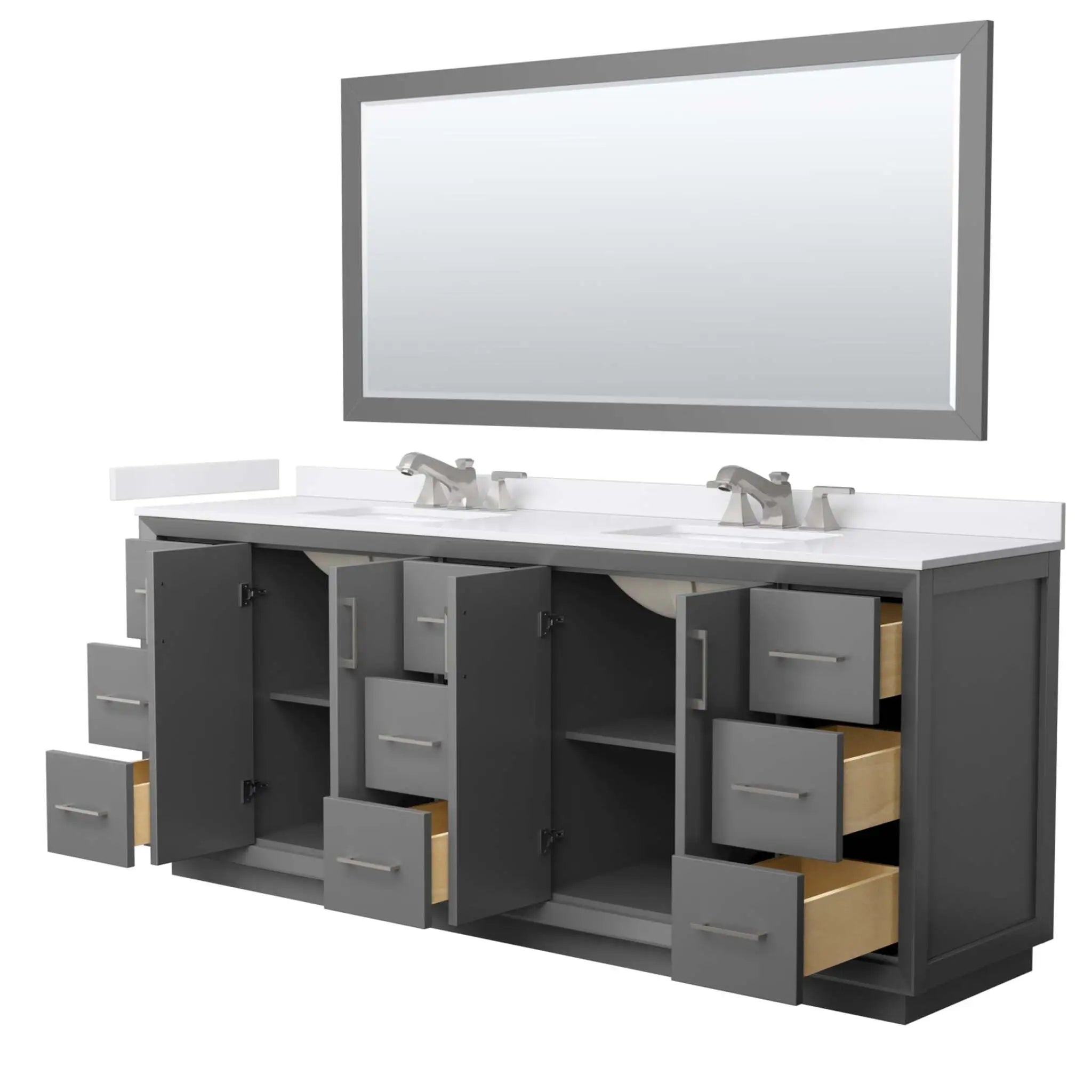 84" Strada Double Bathroom Vanity in Dark Gray with Brushed Nickel Trim & 70" Mirror by Wyndham
