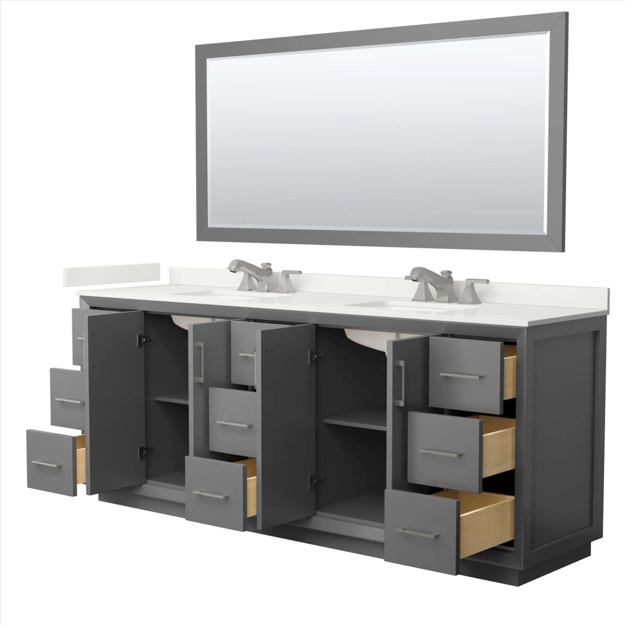 84" Strada Double Bathroom Vanity in Dark Gray with Brushed Nickel Trim & 70" Mirror by Wyndham