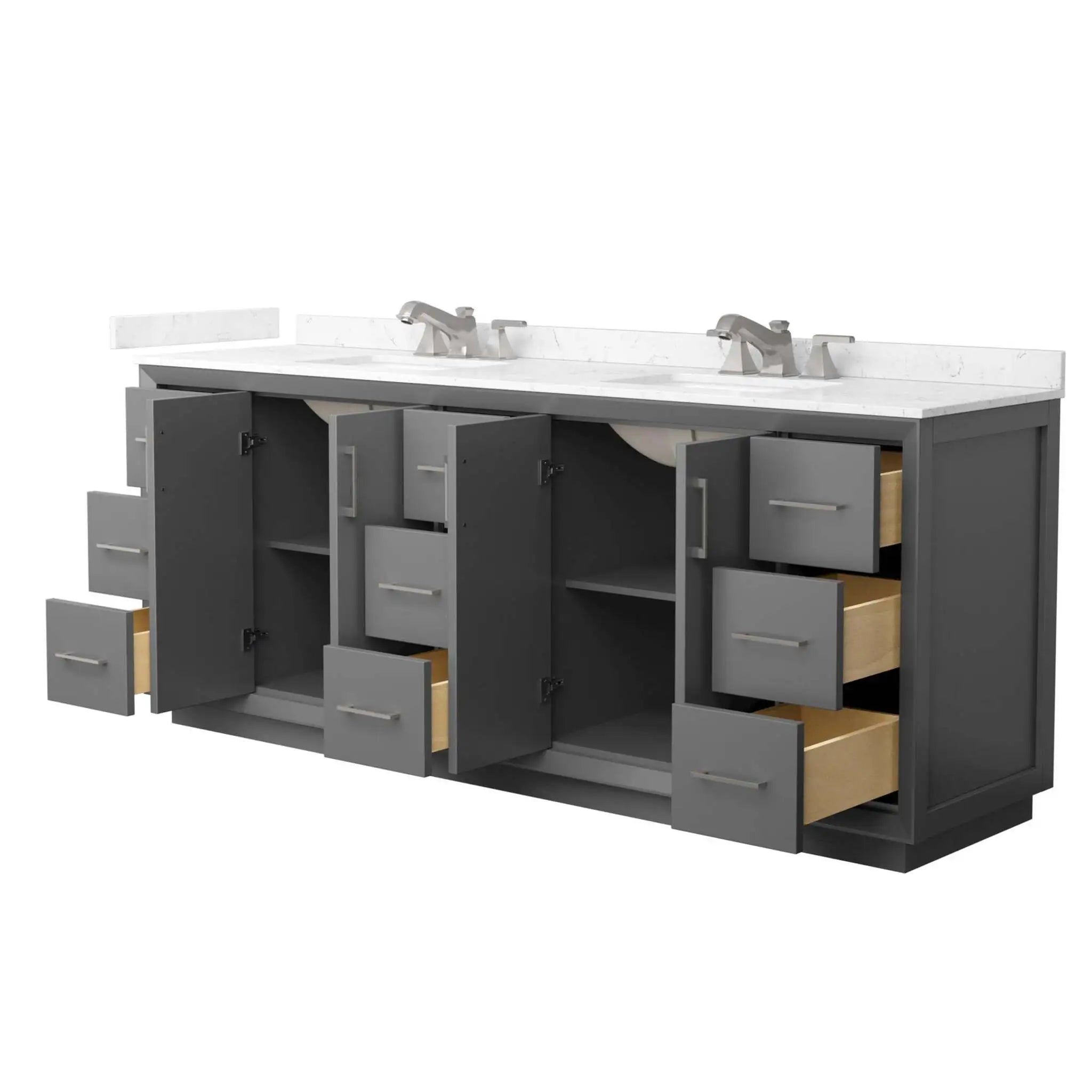 84" Strada Double Bathroom Vanity in Dark Gray with Brushed Nickel Trim by Wyndham