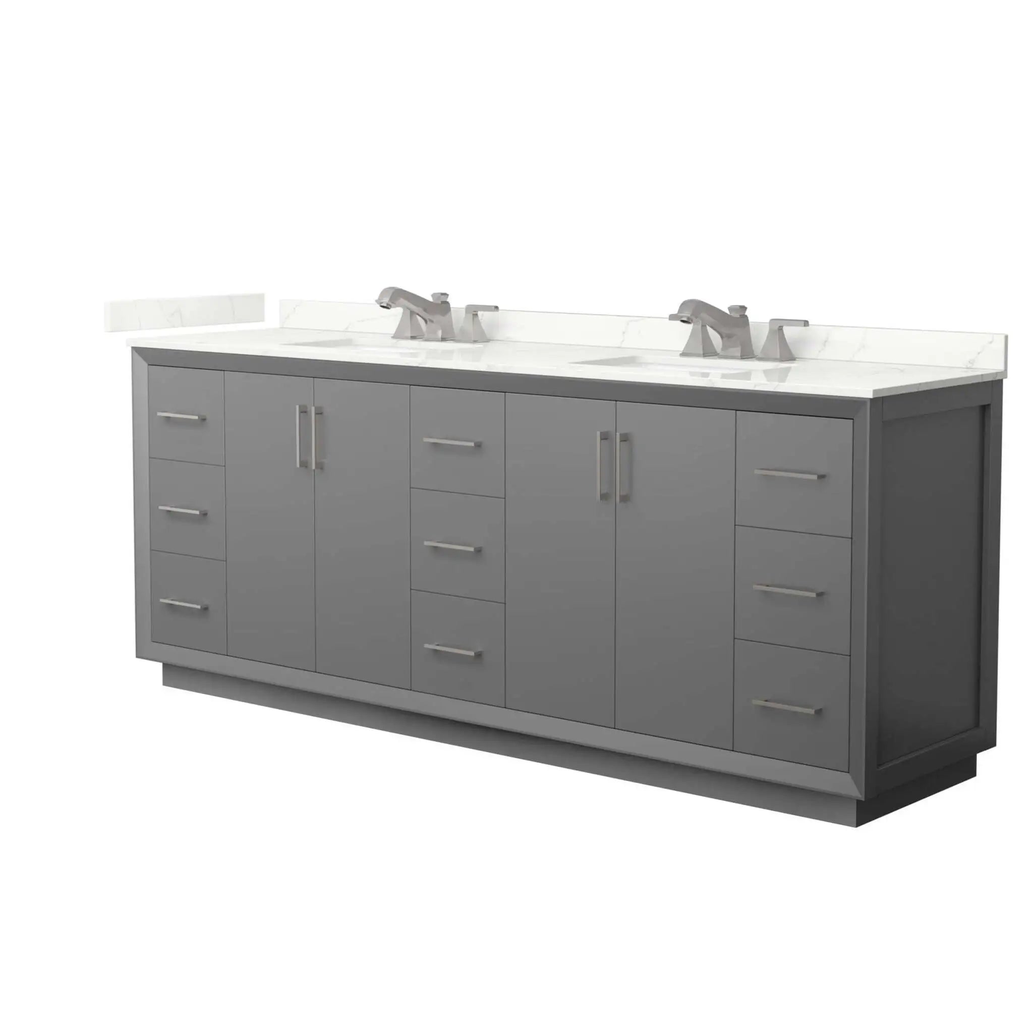 84" Strada Double Bathroom Vanity in Dark Gray with Brushed Nickel Trim by Wyndham