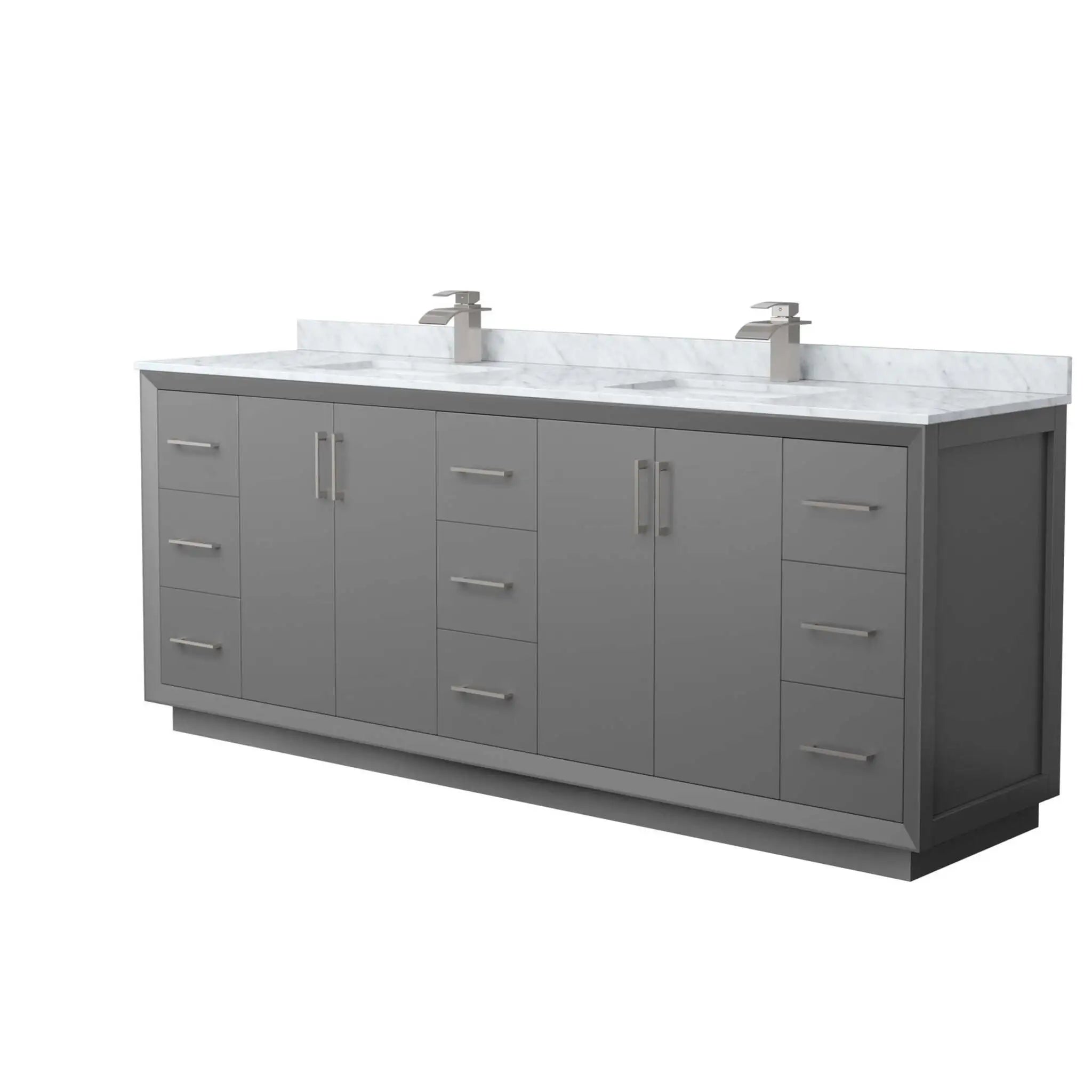 84" Strada Double Bathroom Vanity in Dark Gray with Brushed Nickel Trim by Wyndham
