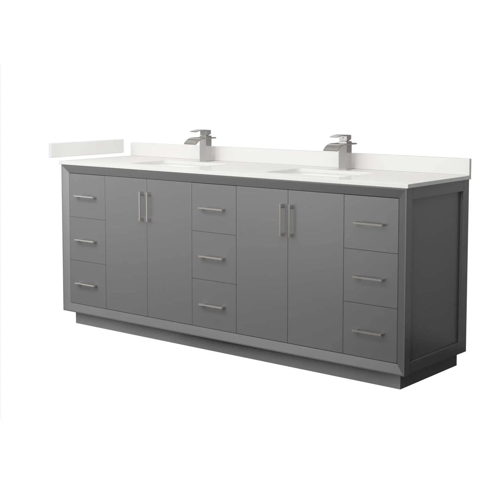 84" Strada Double Bathroom Vanity in Dark Gray with Brushed Nickel Trim by Wyndham