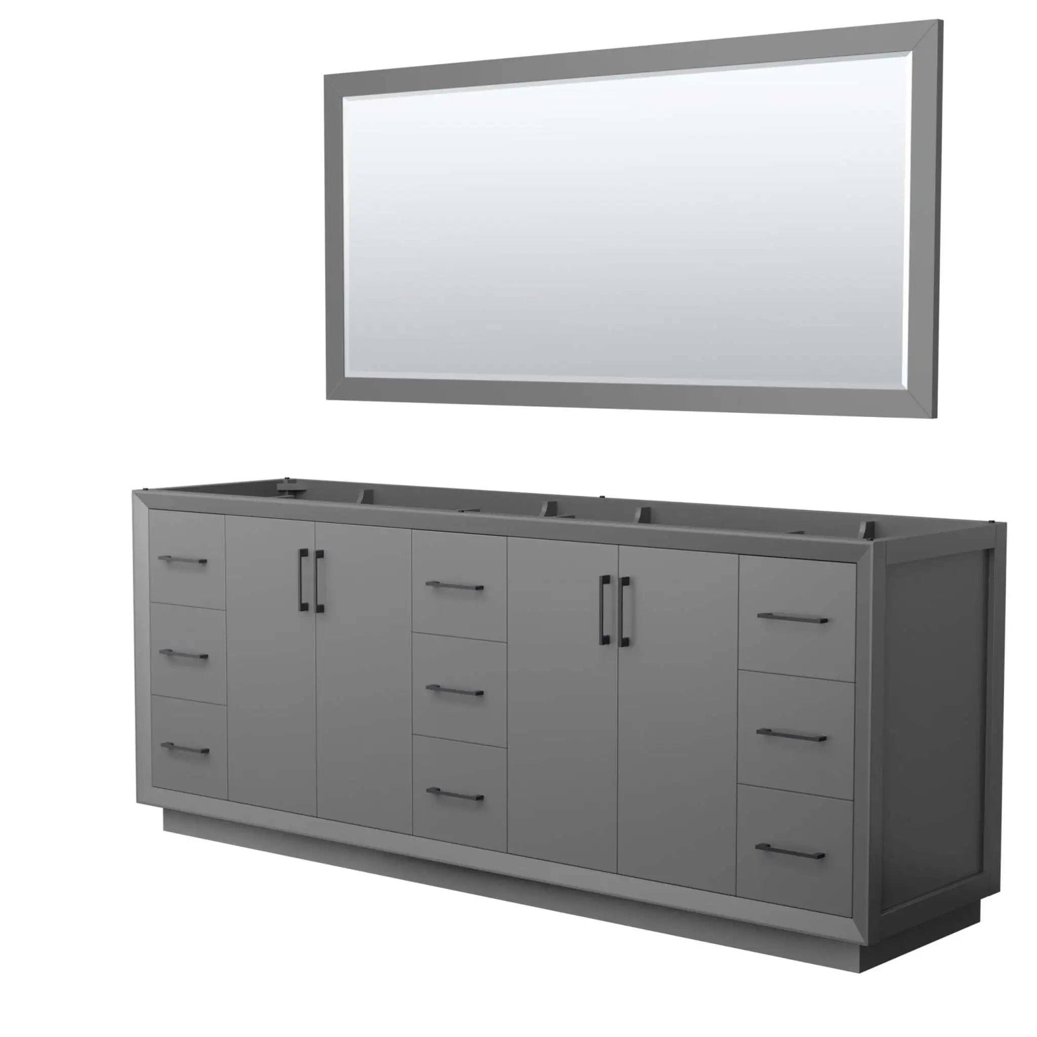 84" Strada Double Bathroom Vanity in Dark Gray with Matte Black Trim & 70" Mirror by Wyndham