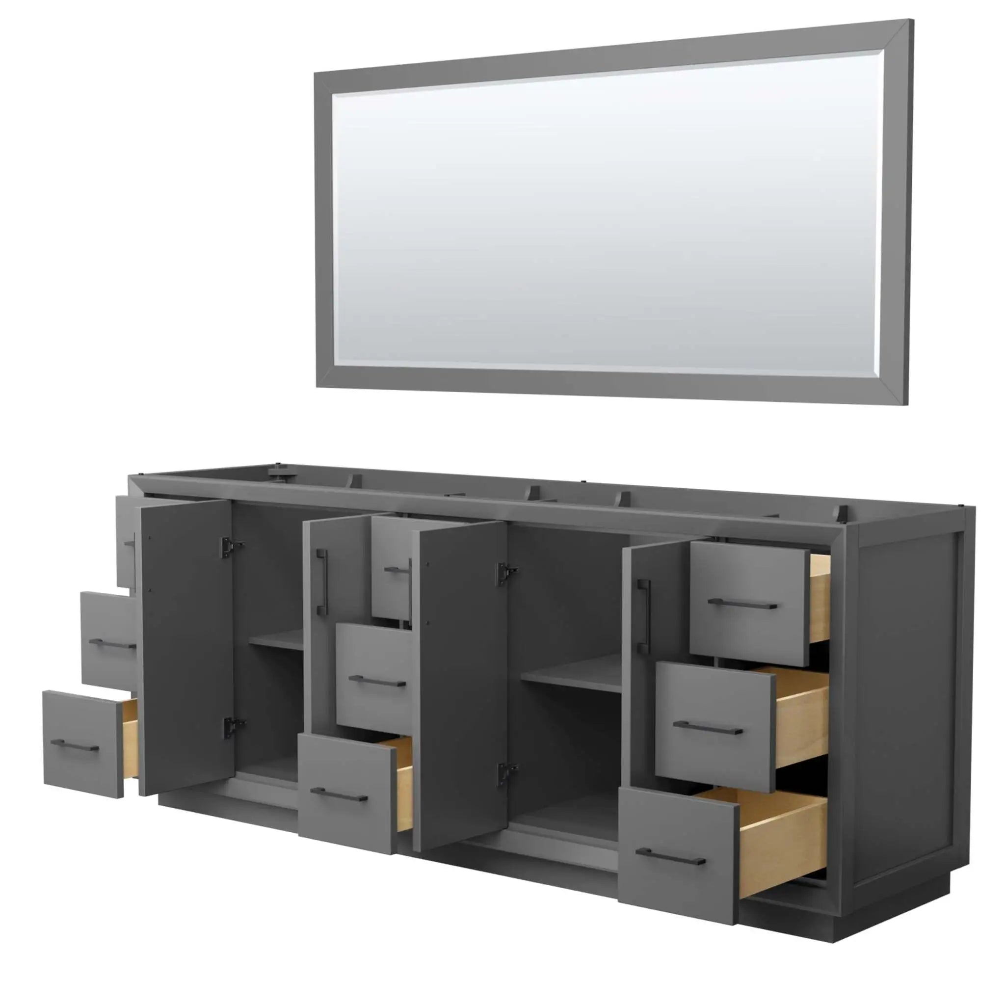 84" Strada Double Bathroom Vanity in Dark Gray with Matte Black Trim & 70" Mirror by Wyndham