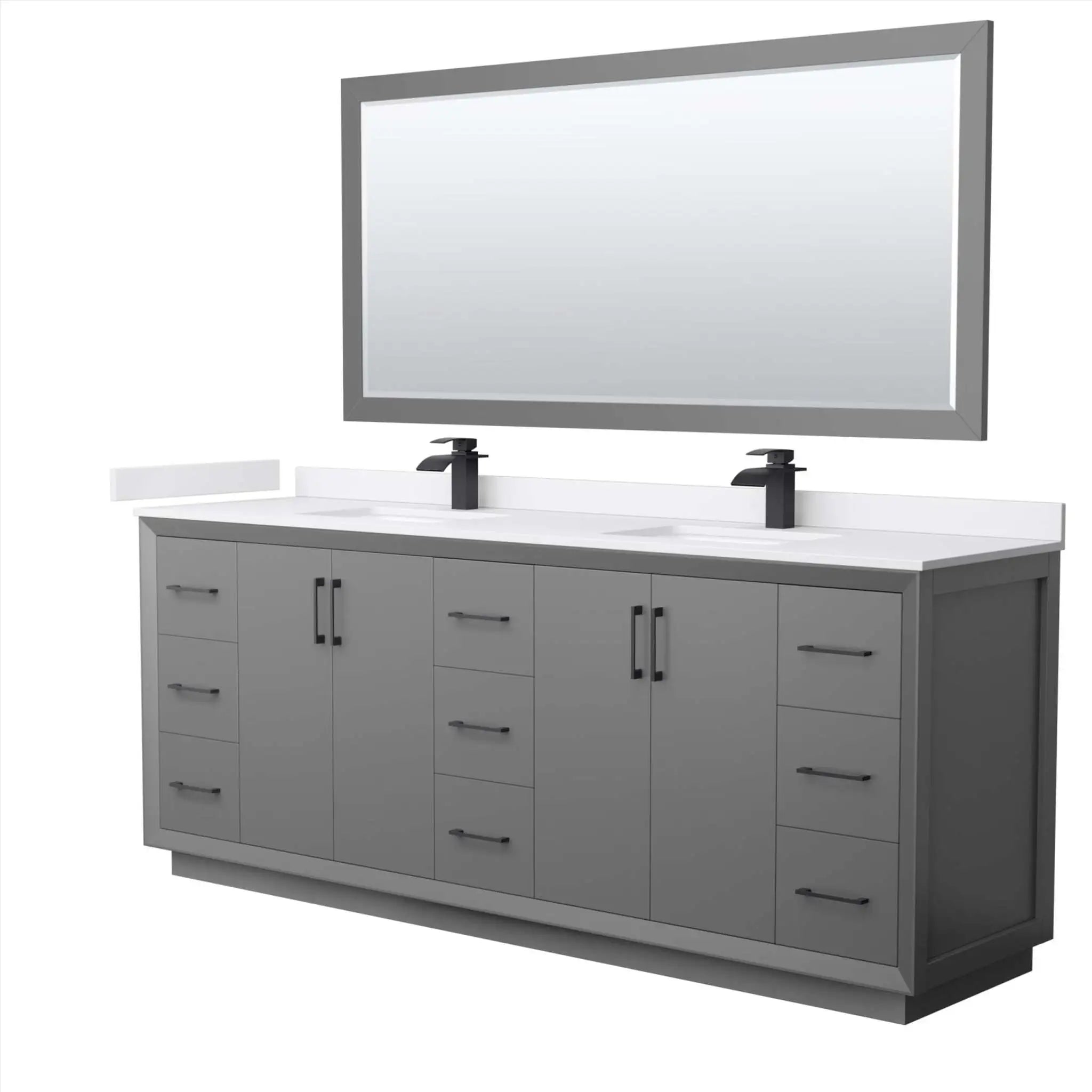 84" Strada Double Bathroom Vanity in Dark Gray with Matte Black Trim & 70" Mirror by Wyndham
